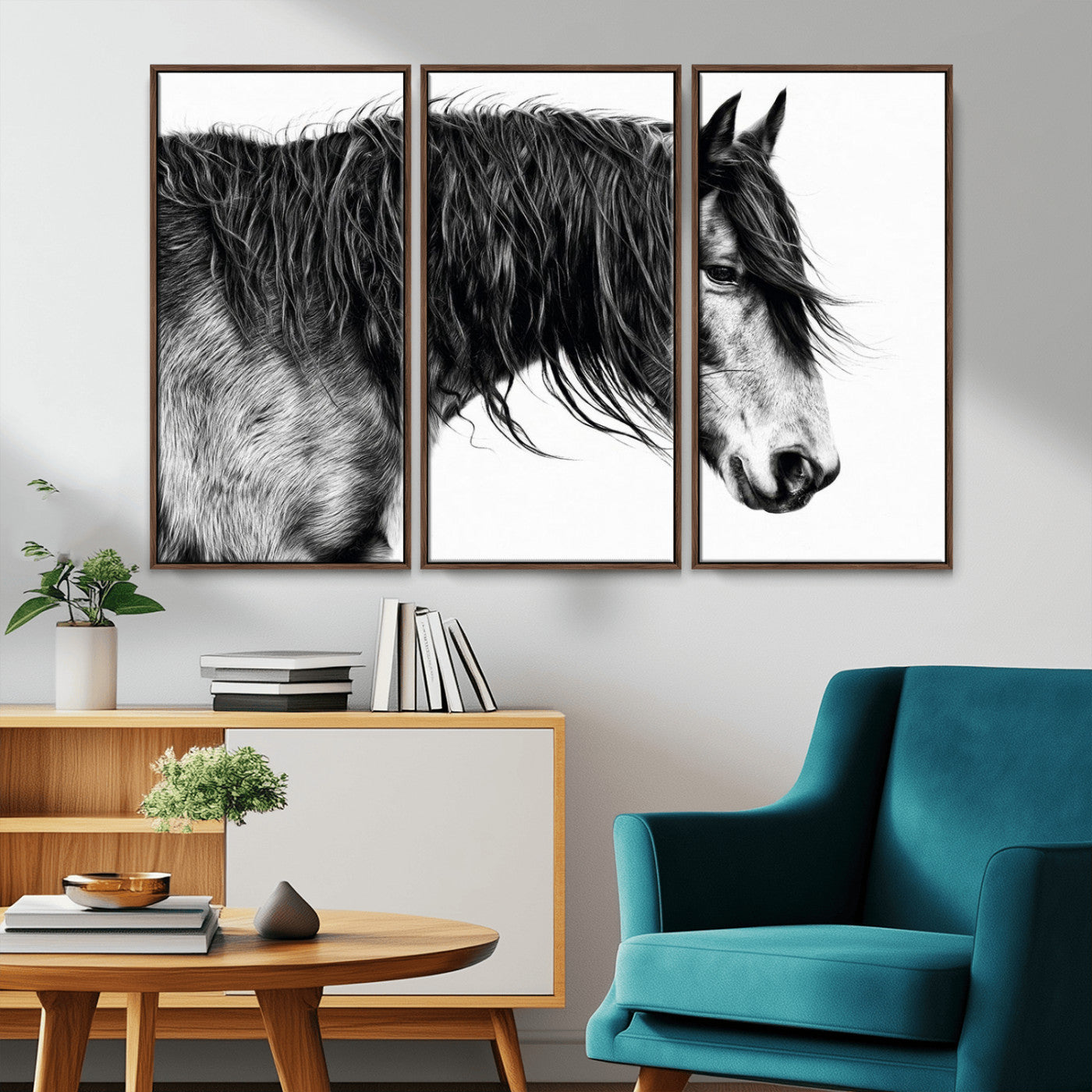 57694-MGV-CV-36X24-Horse Portrait Wall Art – Black and White Canvas Print with Detailed Stallion Profile, Rustic Farmhouse Equestrian Artwork for