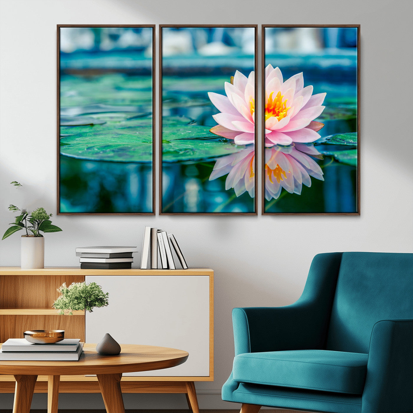 65933-MGV-CV-36X24-Pink Water Lily Wall Art – Lotus Flower Canvas Print with Reflection on Calm Water, Peaceful Botanical Artwork for Living Room,