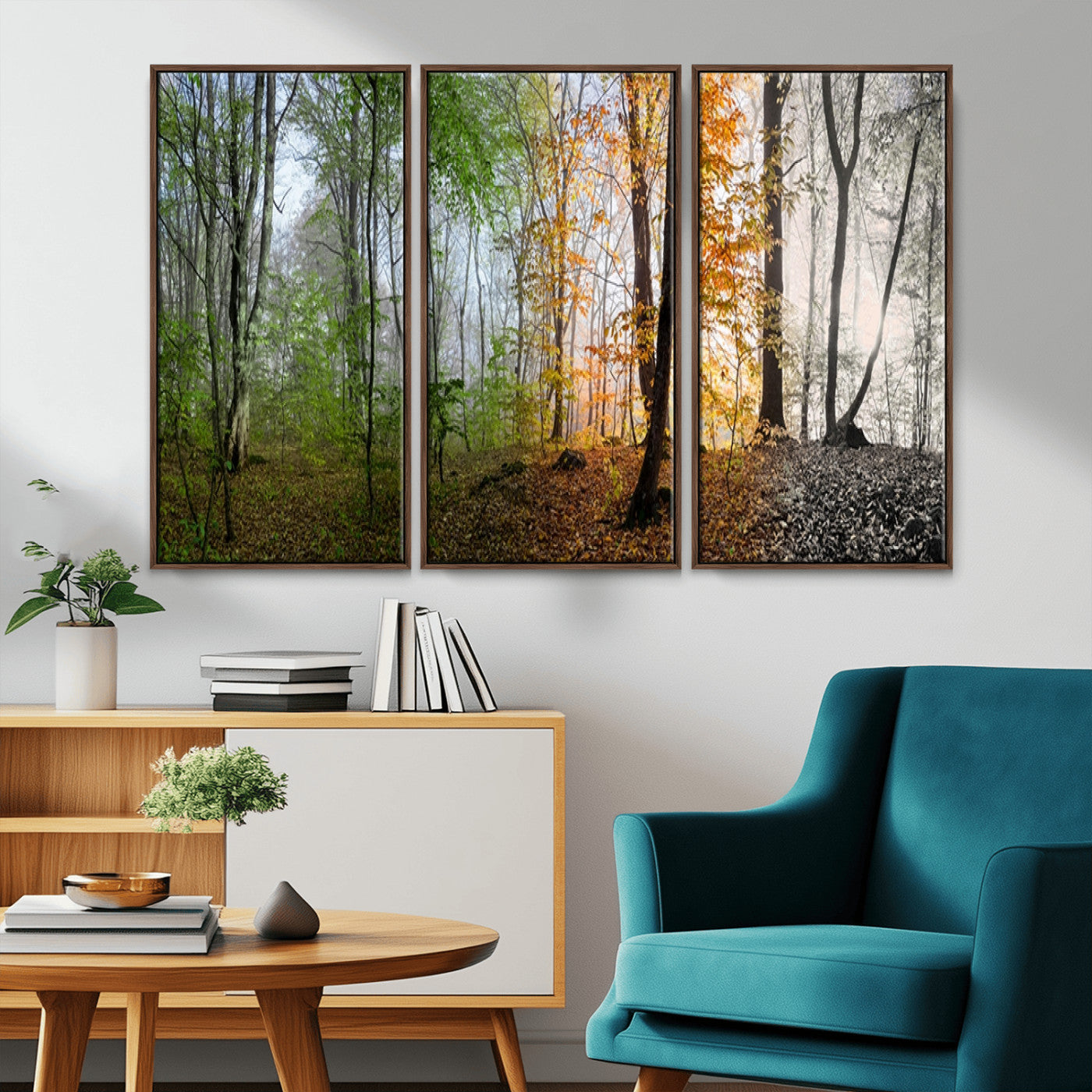 95317-MGV-CV-36X24-Four Seasons Forest Wall Art – Panoramic Nature Canvas Print Showing Spring, Summer, Autumn and Winter Landscape for Living Room,