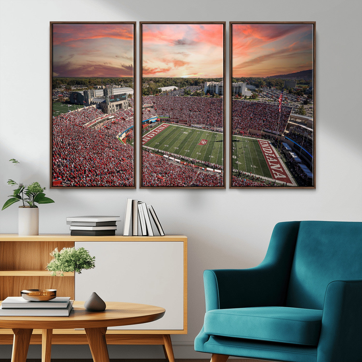 51135-MGV-CV-36X24-Indiana Hoosiers Stadium Wall Art – Panoramic Football Canvas Print with Game Day Crowd and Sunset Sky, Sports Artwork for Man