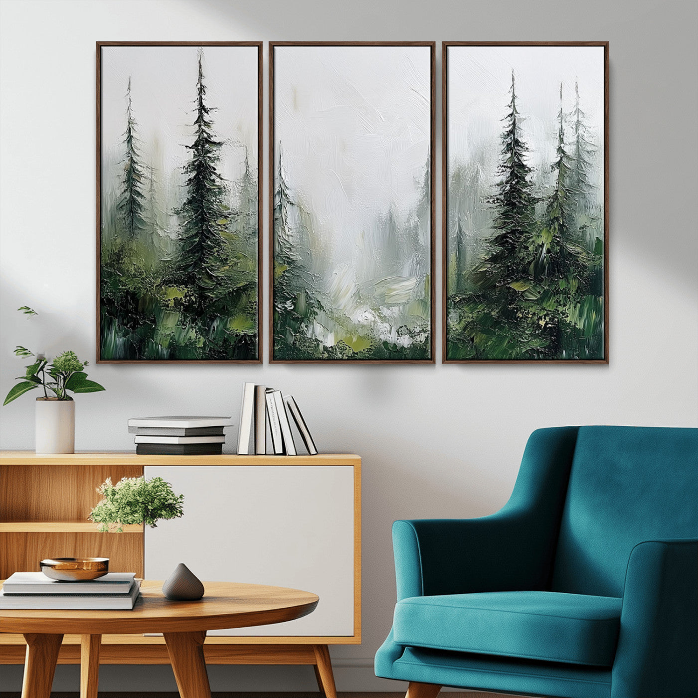 76014-MGV-CV-36X24-Forest Wall Art – Textured Canvas Print Featuring Misty Evergreen Pines and Woodland Landscape, Rustic Nature Artwork for Living