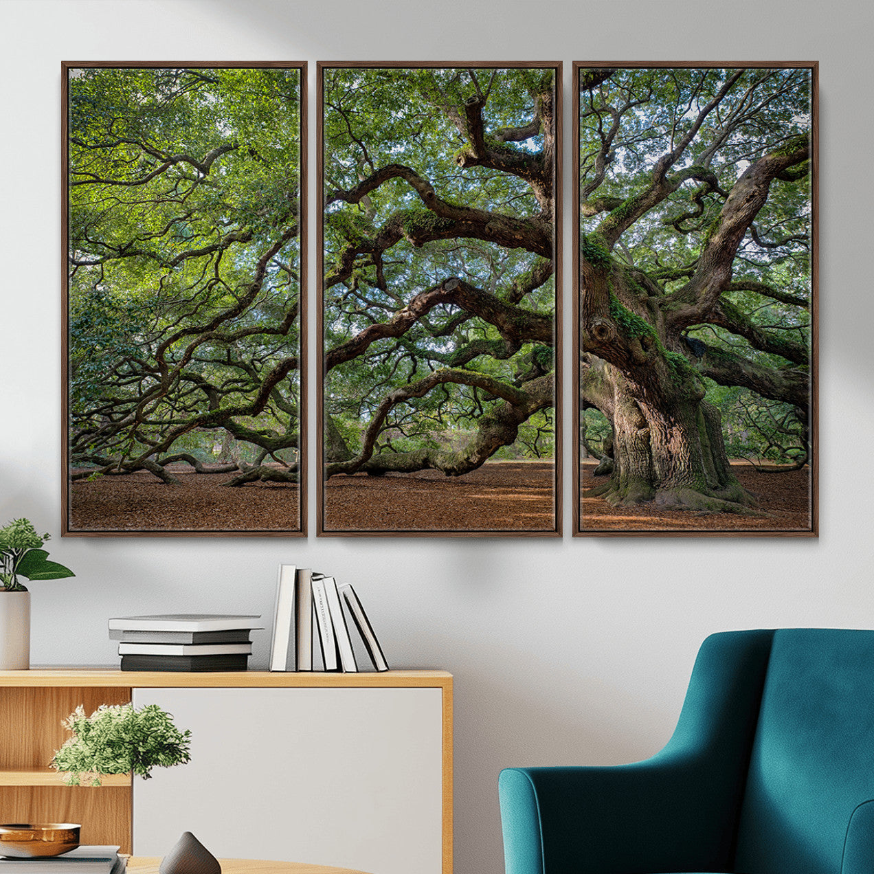 MGV-FC-48X32-3P - Historic Tree Wall Art Canvas Print, Framed Mossy Tree Art Picture Print, Twisted Branches Perfect Nature Southern Decor Artwork