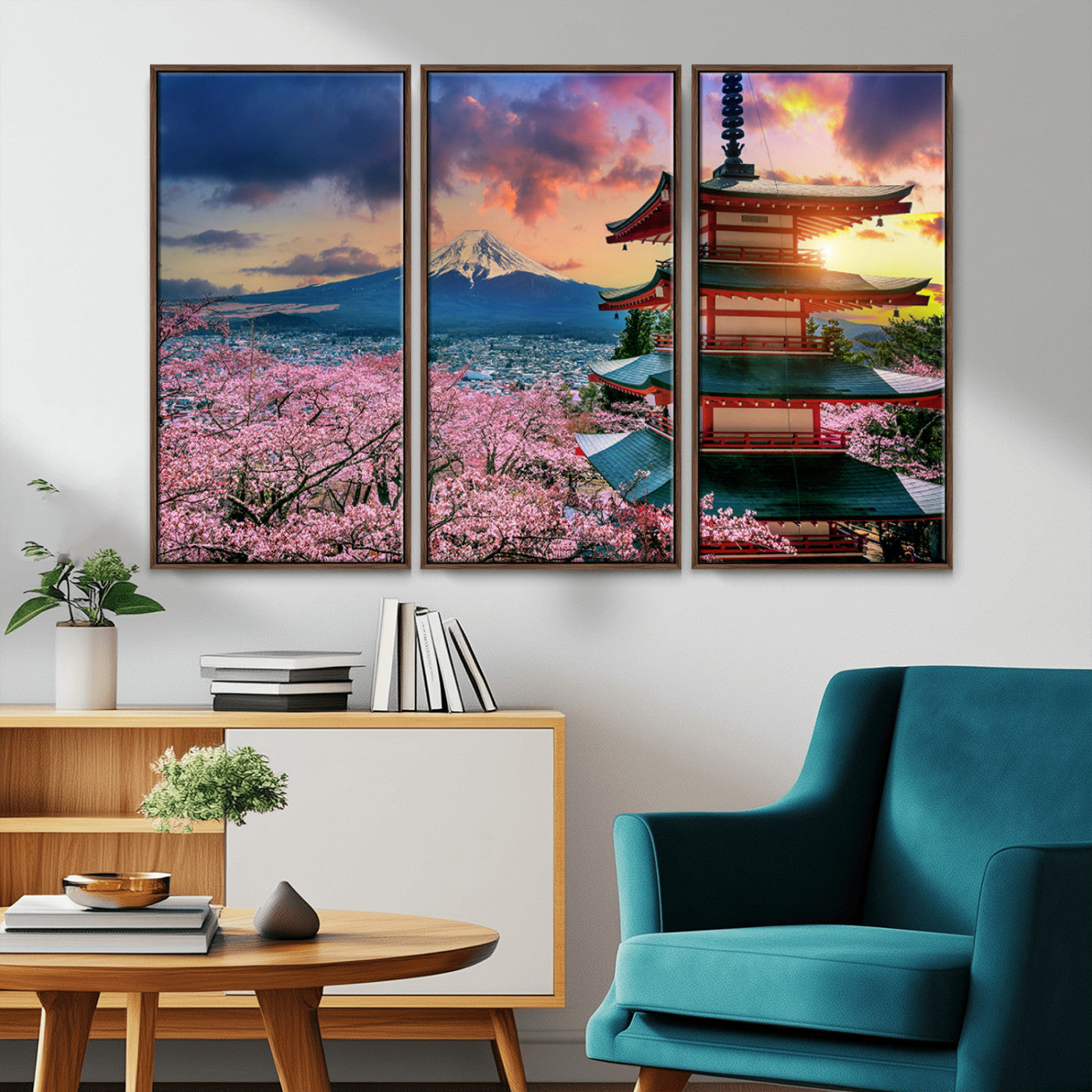 32331262-MGV-CV-36X24-Mount Fuji Japan Wall Art – Cherry Blossom Landscape Canvas Print, Chureito Pagoda Sunset Photography, Japanese Nature Travel