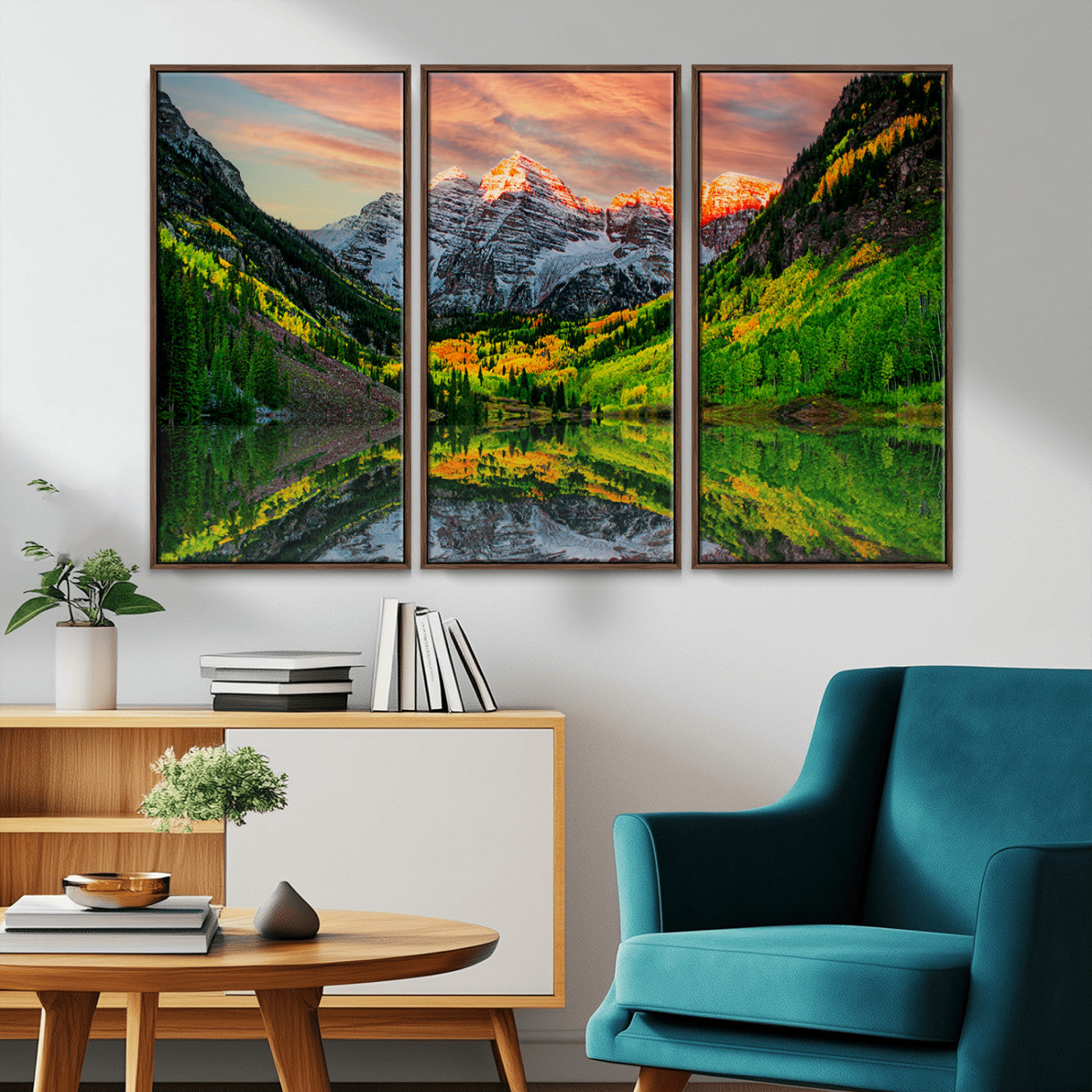 59533484-MGV-CV-36X24-Maroon Bells Autumn Wall Art – Panoramic Mountain Landscape Canvas Print, Sunset Reflection Nature Artwork for Living Room, Office