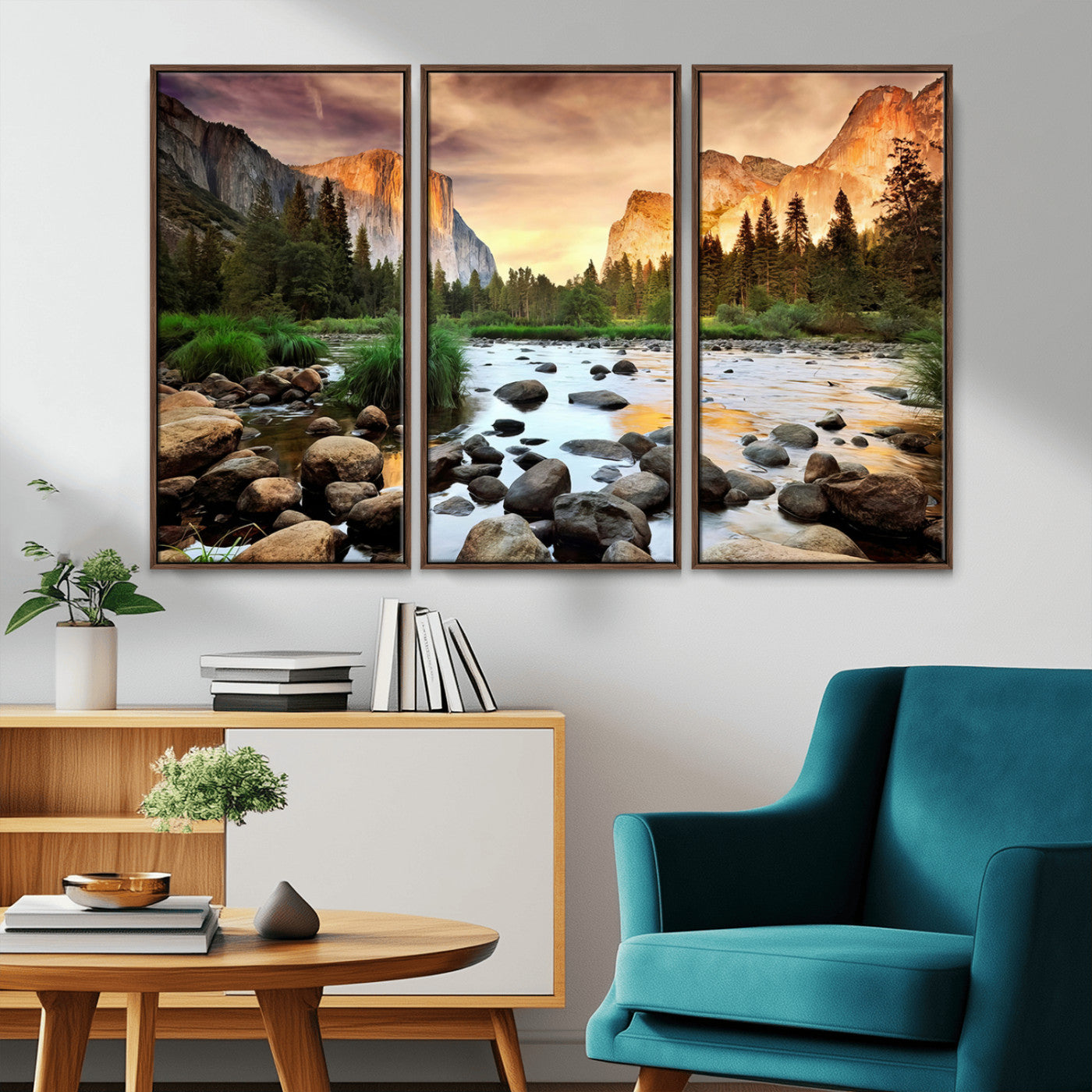 90956031-MGV-CV-36X24-Yosemite Valley Wall Art – Scenic Mountain River Landscape Canvas Print, Nature Photography for Living Room, Bedroom, Cabin,
