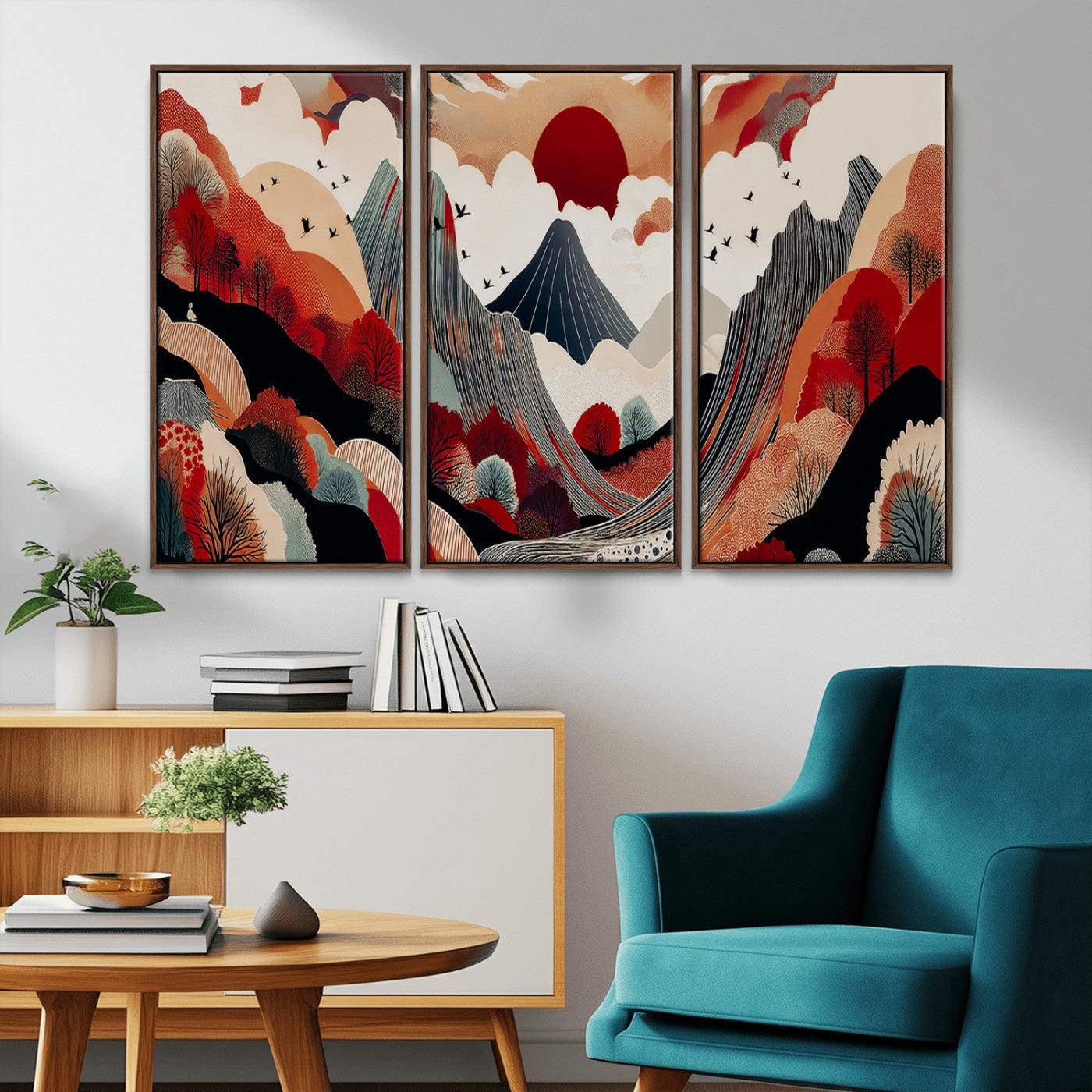 59495752-MGV-CV-36X24-Abstract Mountain Wall Art Canvas Print, Framed Vibrant Landscape Art Picture Print, Nature Drawing Perfect Contemporary