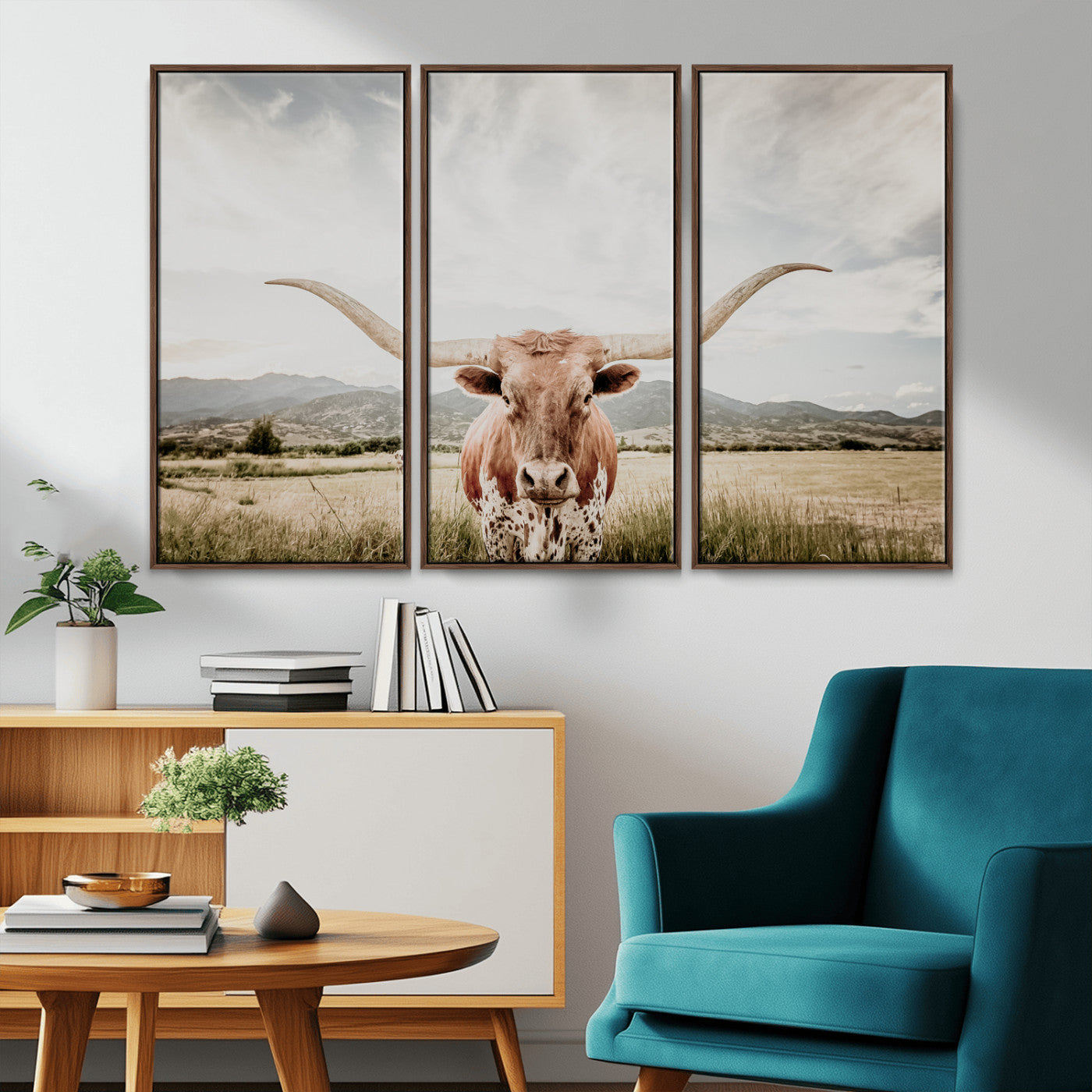 80054319-MGV-CV-36X24-Longhorn Wall Art – Rustic Western Canvas Print, Majestic Bull Artwork for Farmhouse, Ranch or Living Room
