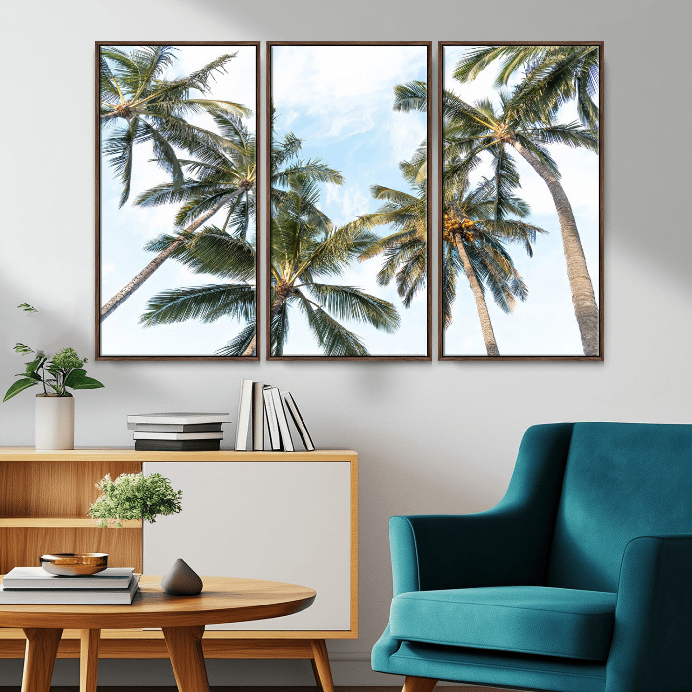 87247012-MGV-CV-36X24-Skyward Palm Trees Wall Art Canvas Print, Framed Tropical Sky Art Picture Print, Coconut Palm Perfect Tropical Skyview Decor