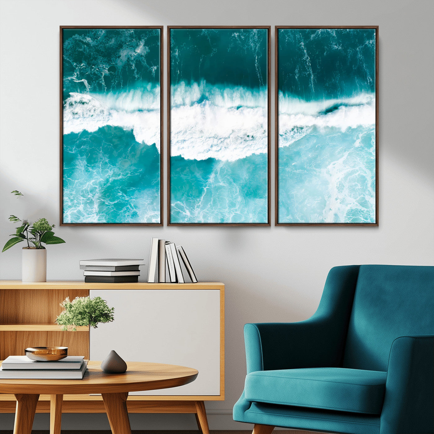23828594-MGV-CV-36X24-Aerial Waves Wall Art Canvas Print, Framed Ocean Break Art Picture Print, Sea Foam Perfect Tropical Coastal Decor Artwork