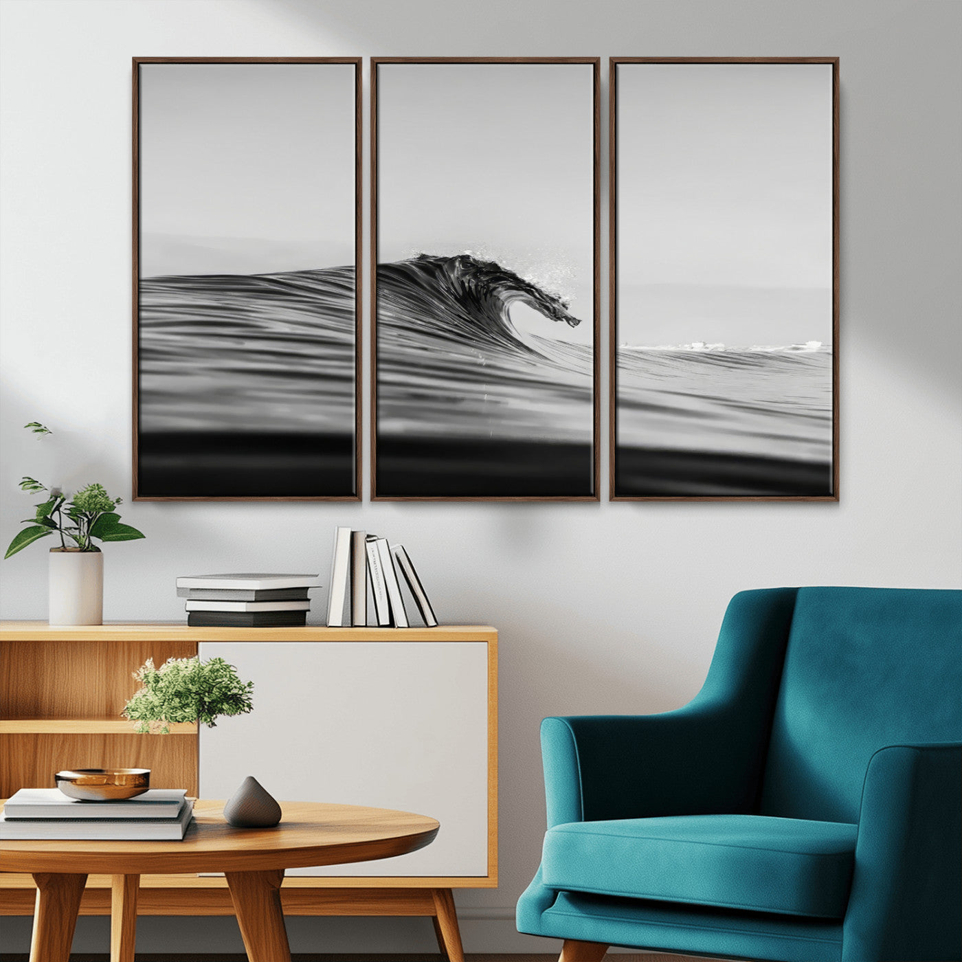 24029476-MGV-CV-36X24-Black Wave Wall Art Canvas Print, Framed Abstract Surf Art Picture Print, Minimalist Ocean Perfect Minimalist Coastal Decor
