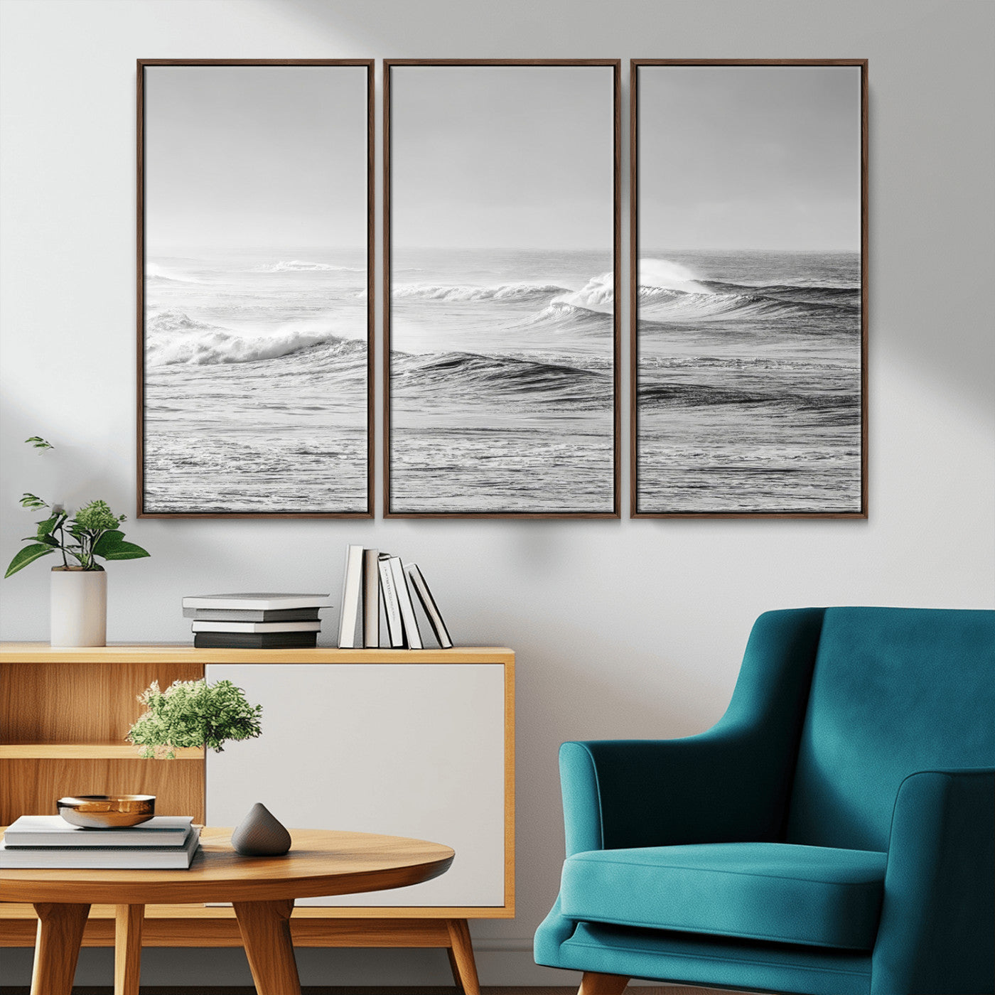 98634812-MGV-CV-36X24-Black and White Ocean Waves Wall Art – Minimalist Sea Canvas Print, Coastal Photography Decor for Living Room, Bedroom or Office