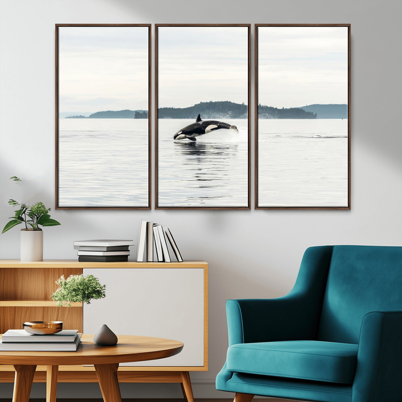 10157174-MGV-CV-36X24-Orca Whale Wall Art Canvas Print, Framed Black White Whale Art Picture Print, Minimalist Ocean Perfect Coastal Minimalist Decor
