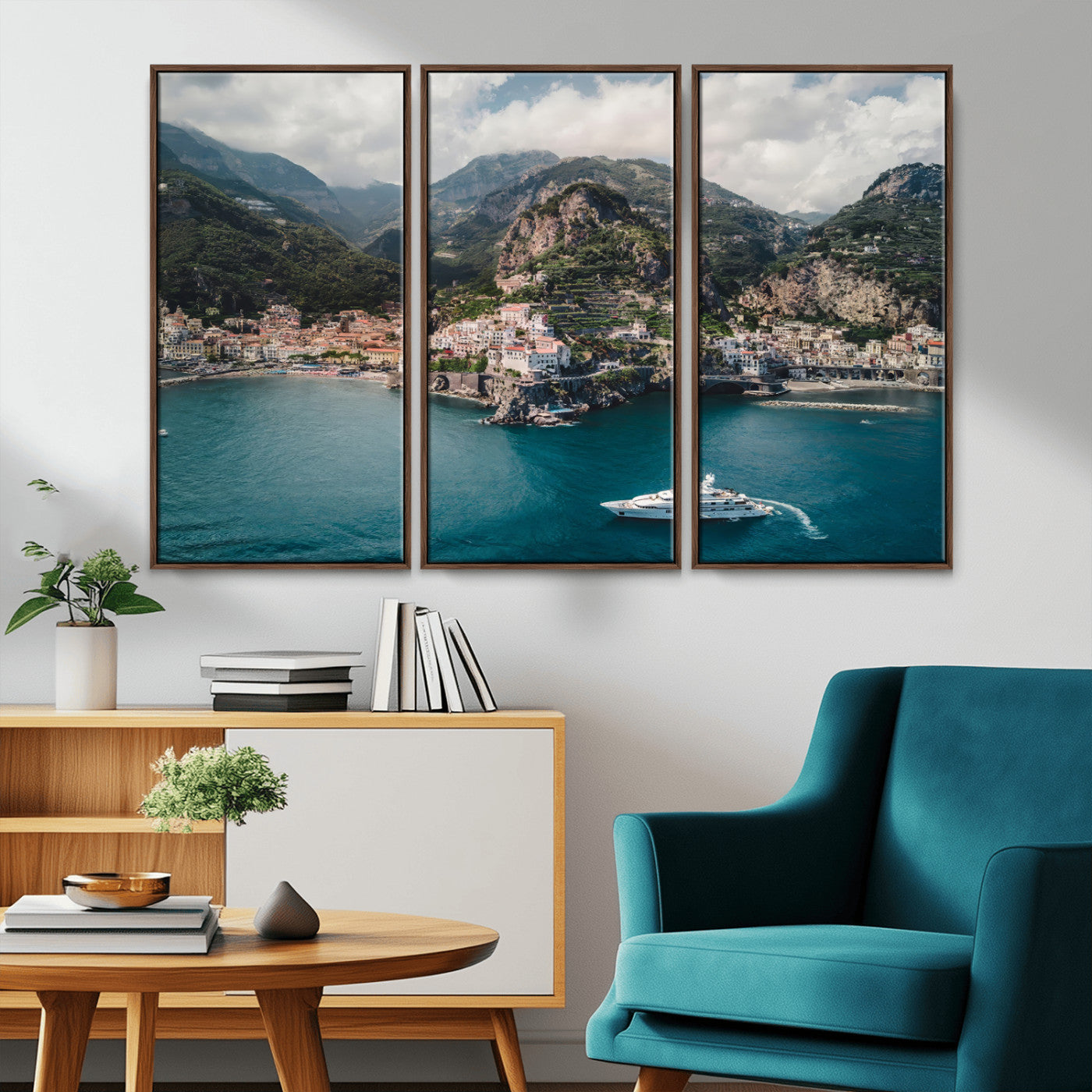 20321590-MGV-CV-36X24-Amalfi Coast Wall Art Canvas Print, Framed Italy Travel Art Picture Print, Mediterranean Landscape Perfect Mediterranean Coastal