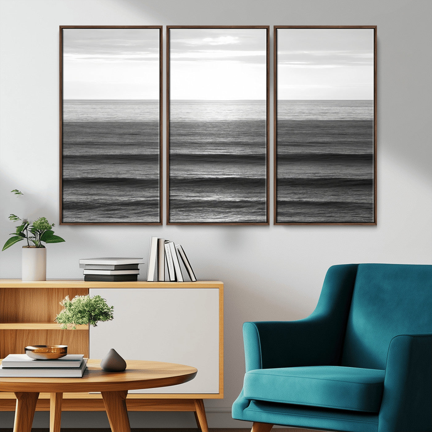 47305203-MGV-CV-36X24-Monochrome Ocean Wall Art Canvas Print, Framed Moody Ocean Art Picture Print, Calm Ocean Perfect Minimalist Coastal Decor Artwork