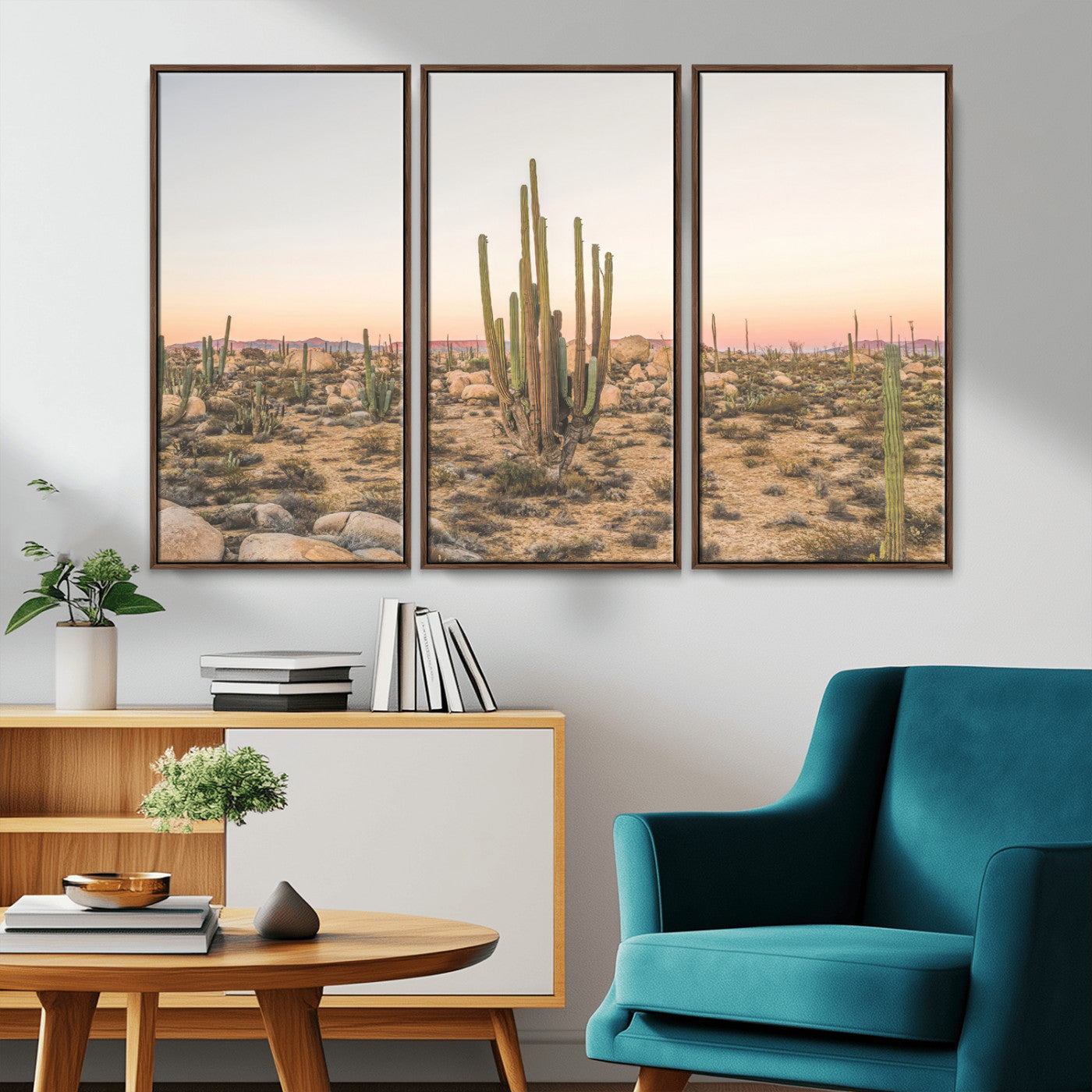76234974-MGV-CV-36X24-Desert Cactus Wall Art Canvas Print, Framed Baja Desert Art Picture Print, Pastel Desert Perfect Southwestern Boho Decor Artwork