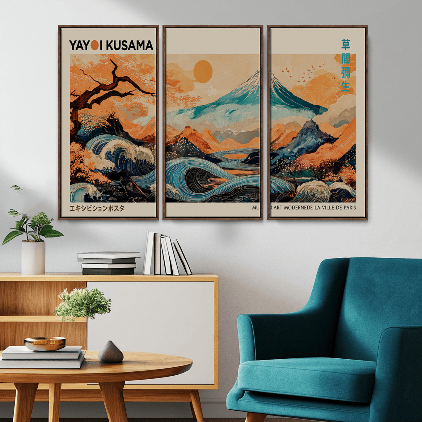 22373530-MGV-CV-36X24-Japanese Mt Fuji Wave Art Print – Ukiyo e Inspired Sun & Cherry Blossom Poster, Traditional Asian Landscape Painting, Modern