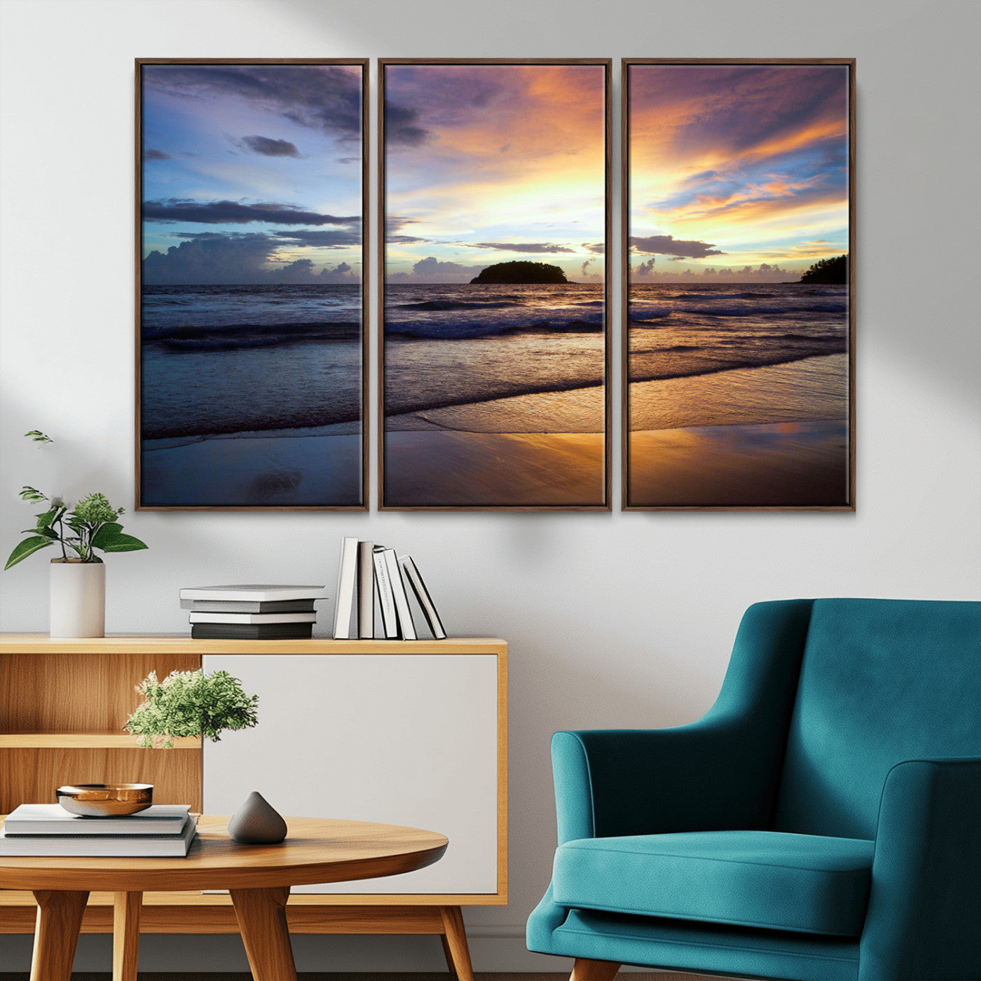 36714356-MGV-CV-36X24-Beach Sunset Wall Art Canvas Print, Framed Ocean Waves Art Picture Print, Tropical Seascape Perfect Coastal Serenity Decor Artwork