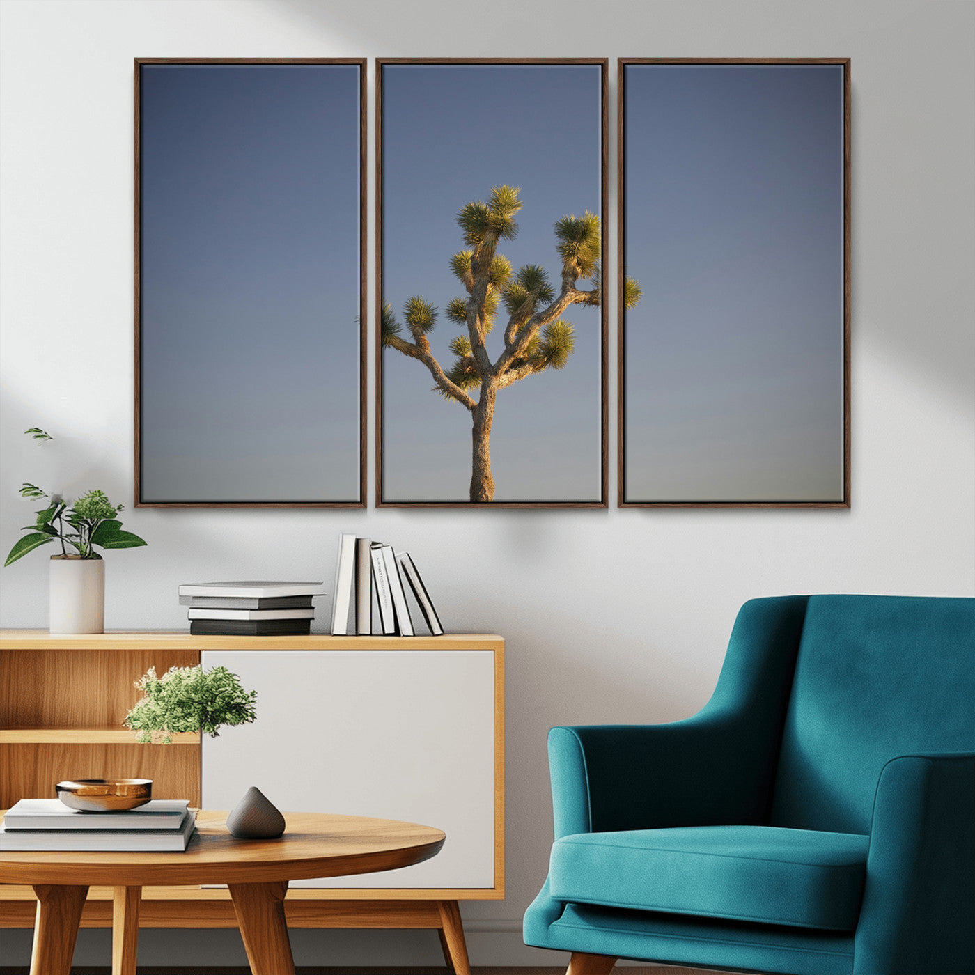 54552043-MGV-FC-48X32-3P_Walnut-Joshua Tree Art Wall Art Canvas Print, Framed Desert Landscape Art Picture Print, Southwestern Nature Perfect Southwestern Boho