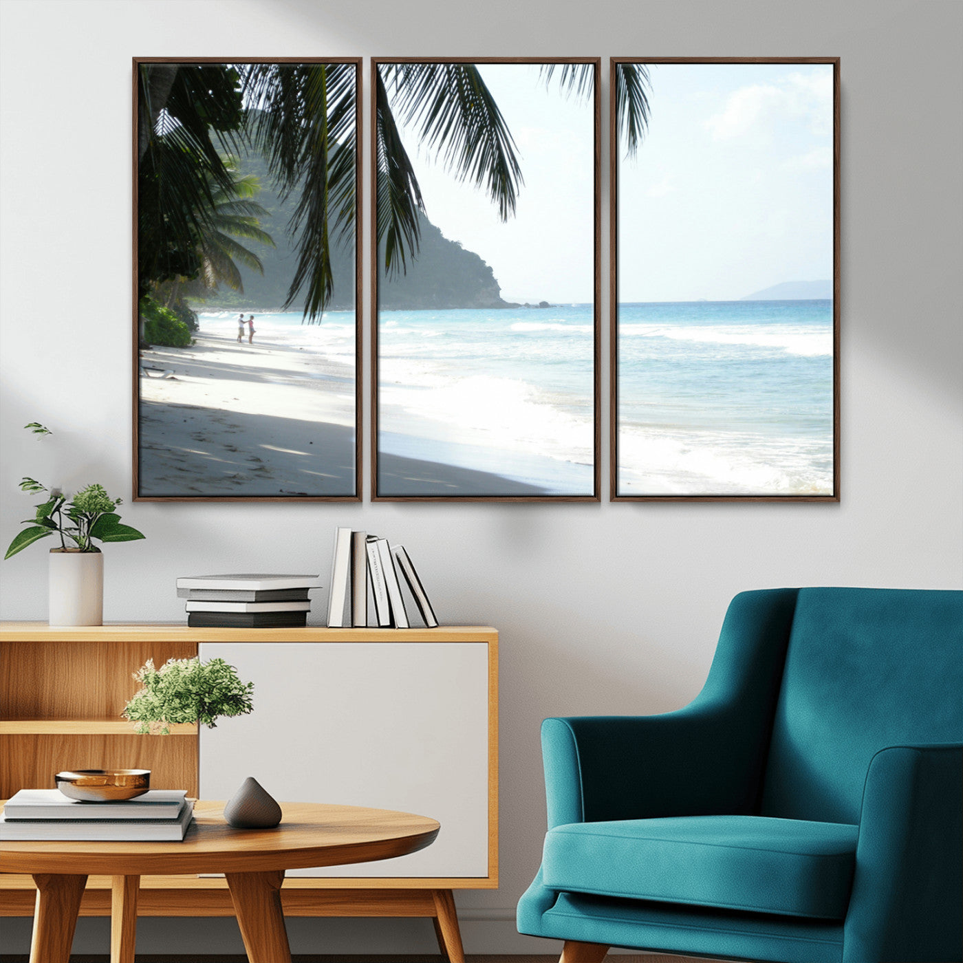 18311030-MGV-CV-36X24-Tropical Beach Wall Art Canvas Print, Framed Serene Ocean Art Picture Print, Palm Tree Shadows Perfect Tropical Coastal Decor