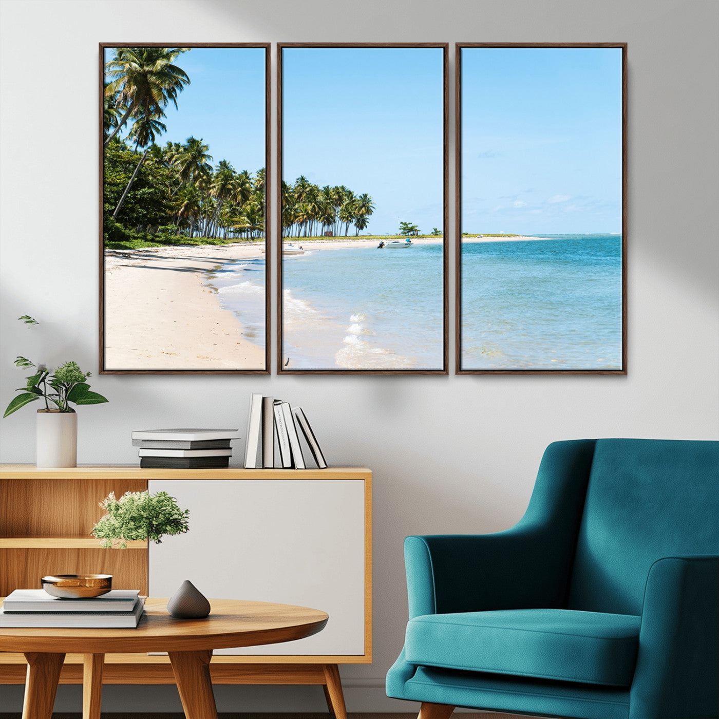 37858872-MGV-CV-36X24-Palm Tree Coast Wall Art Canvas Print, Framed Island Getaway Art Picture Print, Crystal Blue Water Perfect Tropical Coastal Decor