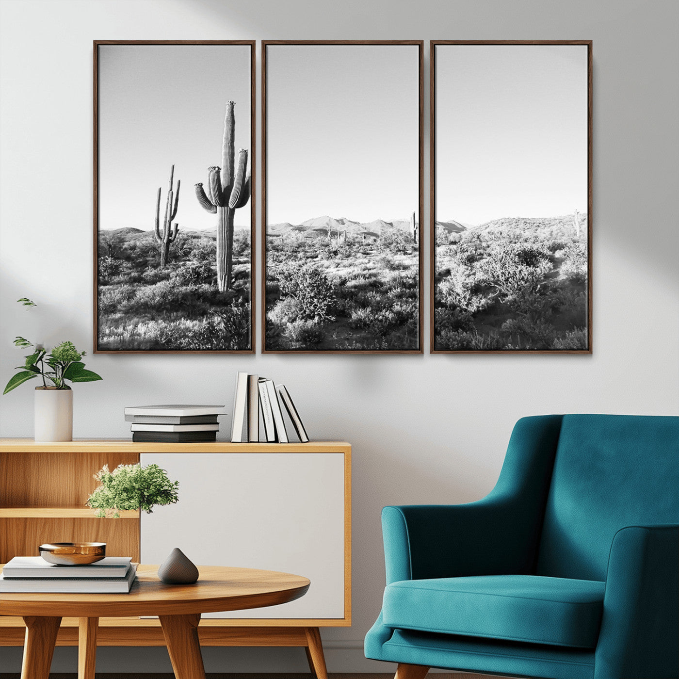 85205054-MGV-CV-36X24-Saguaro Cactus Wall Art Canvas Print, Framed Monochrome Landscape Art Picture Print, Scenic Arizona View Perfect Minimalist