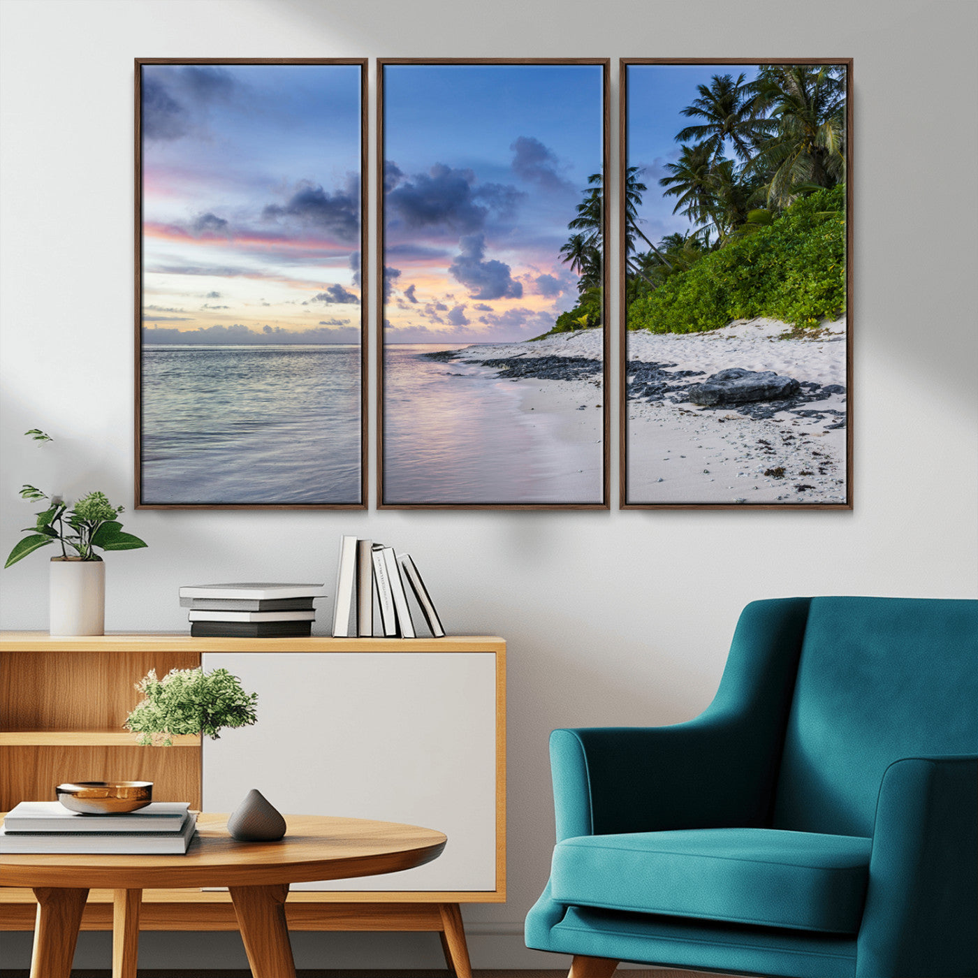 75045485-MGV-CV-36X24-Tropical Beach Wall Art Canvas Print, Framed Sunset Glow Art Picture Print, Palm Tree Coast Perfect Tropical Coastal Decor Artwork