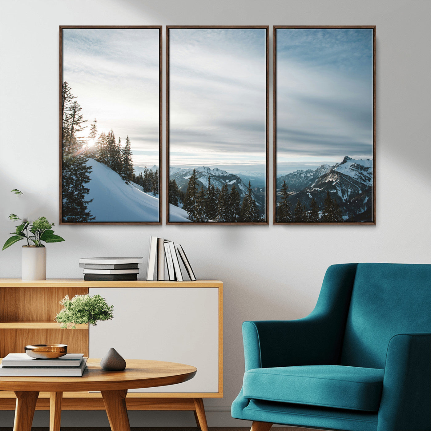 55564749-MGV-CV-36X24-Snowy Mountains Wall Art Canvas Print, Framed Alpine Landscape Art Picture Print, Frosty Peaks Perfect Nordic Minimalist Decor