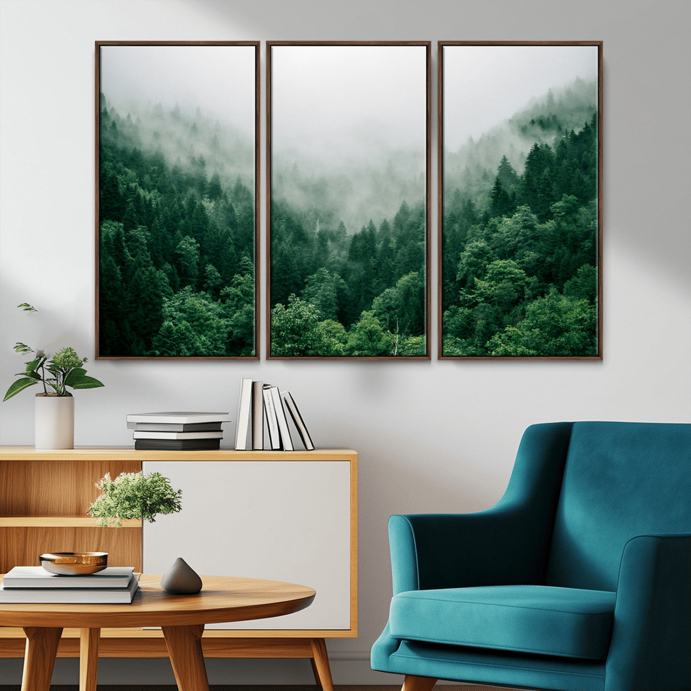 45265379-MGV-CV-36X24-Misty Forest Wall Art – Green Mountain Pine Tree Landscape Canvas Print, Nature Photography Artwork Home Decor for Bedroom, Living