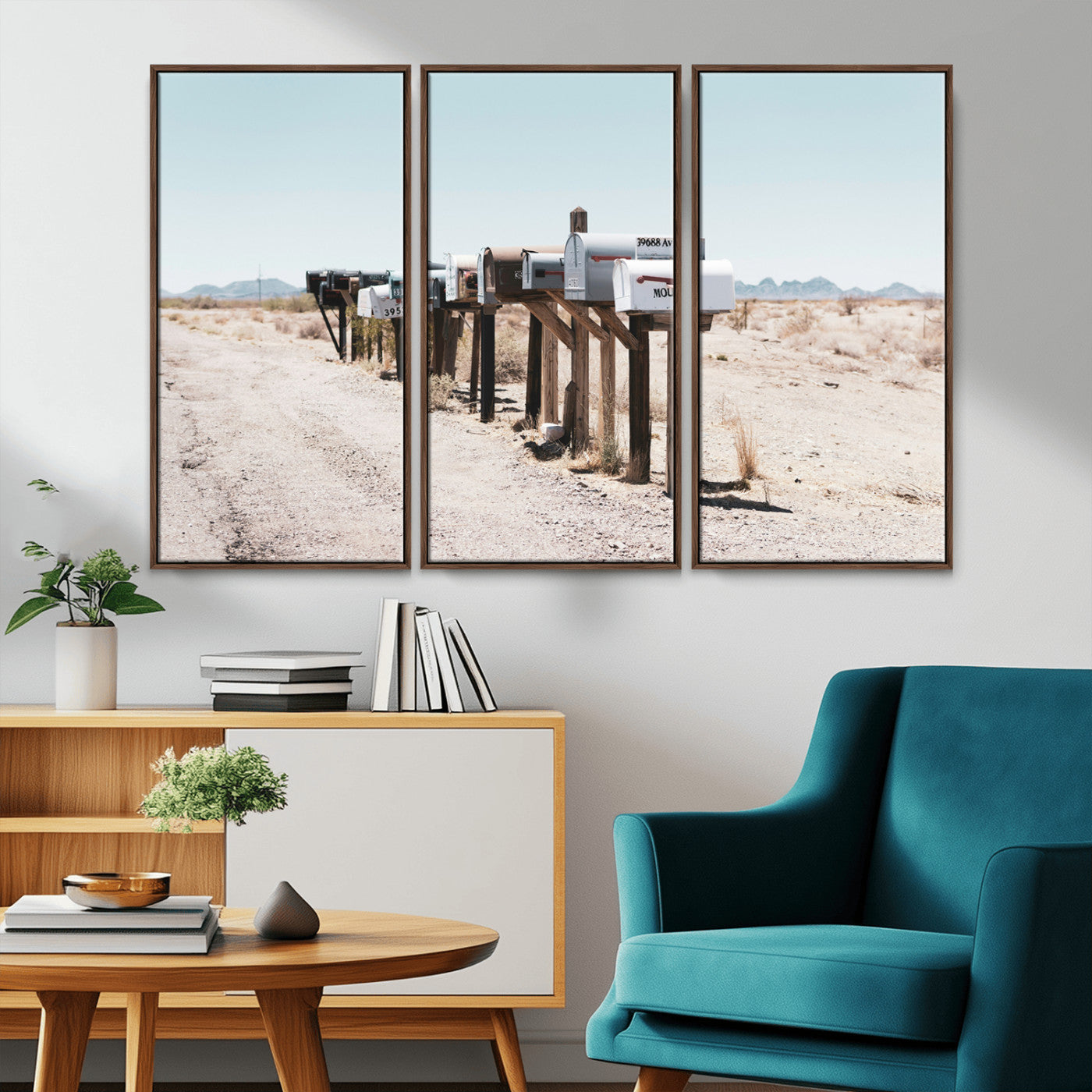 54616109-MGV-CV-36X24-Desert Mailboxes Wall Art – Rustic Rural Roadside Photography Canvas Print, American Southwest Landscape Home Decor for Living