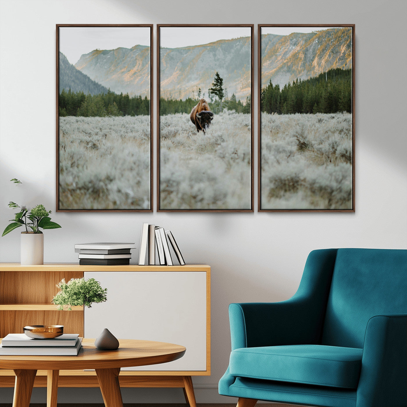 41674074-MGV-CV-36X24-Bison Wall Art – American Buffalo Wildlife Photography Canvas Print, Western Mountain Landscape Artwork Rustic Nature Decor for