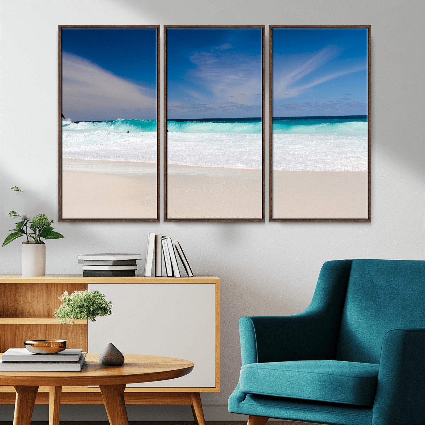 55017356-MGV-CV-36X24-Ocean Beach Wall Art – Turquoise Wave and White Sand Shoreline Canvas Print, Coastal Seascape Photography Decor for Living Room,