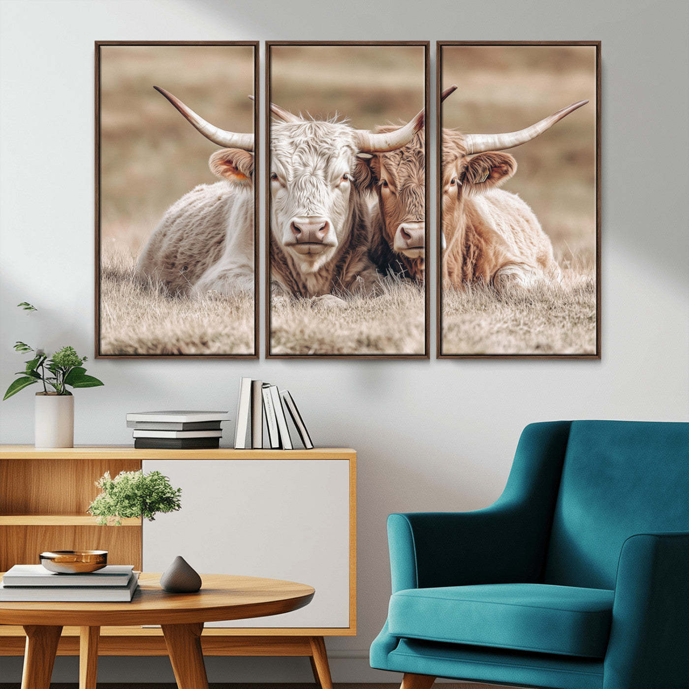 38651722-MGV-CV-36X24-Cow Wall Art – Rustic Longhorn Pair Canvas Print, Western Farmhouse Animal Painting, Country Ranch Decor for Living Room, Bedroom,