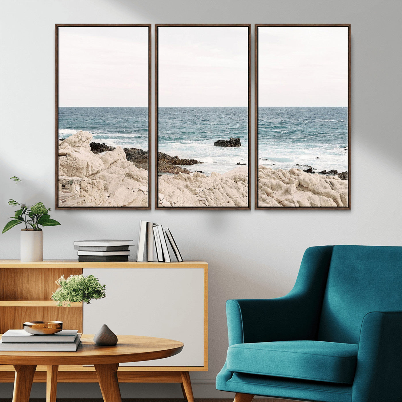 25481980-MGV-CV-36X24-Ocean Coastal Wall Art – Rocky Shoreline and Waves Canvas Print, Serene Beach Landscape Decor for Living Room, Bedroom, or Office