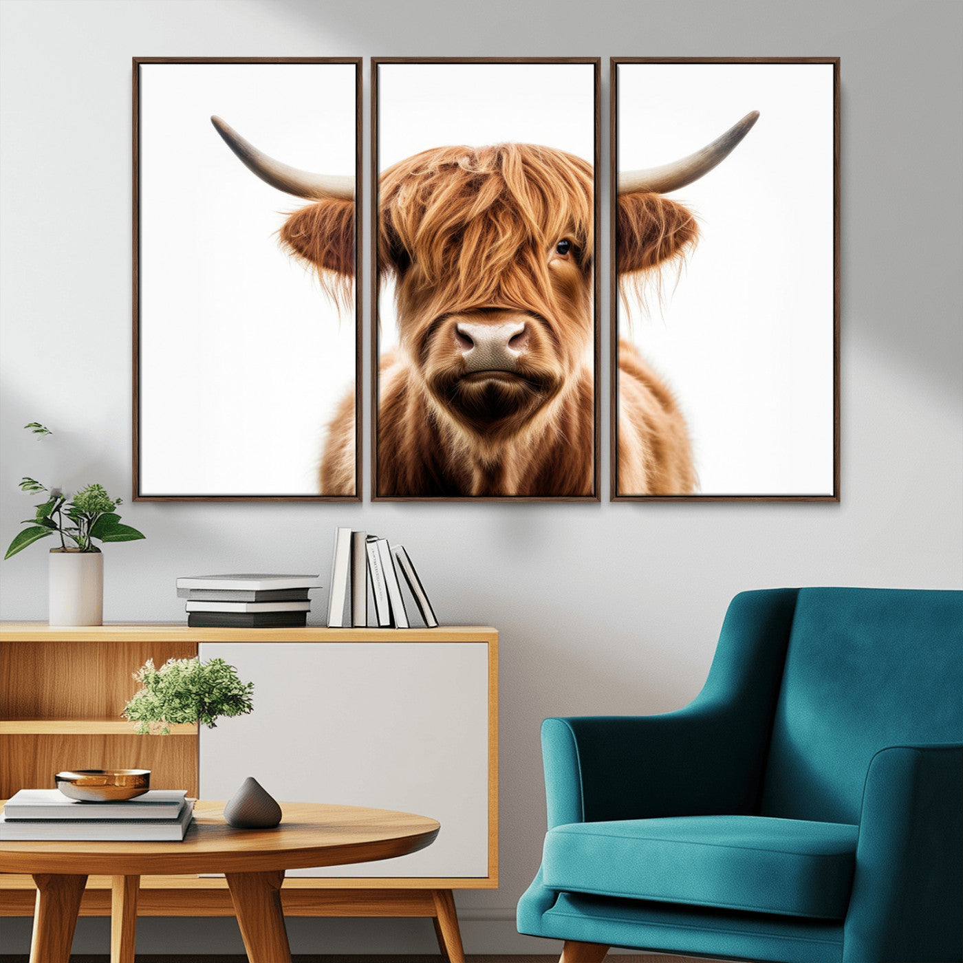 637908607-MGV-FC-93X47-3P_Black-Highland Cow Wall Art Print – Rustic Farmhouse Animal Portrait, Scottish Highland Cattle Canvas, Modern Country Wall Decor for