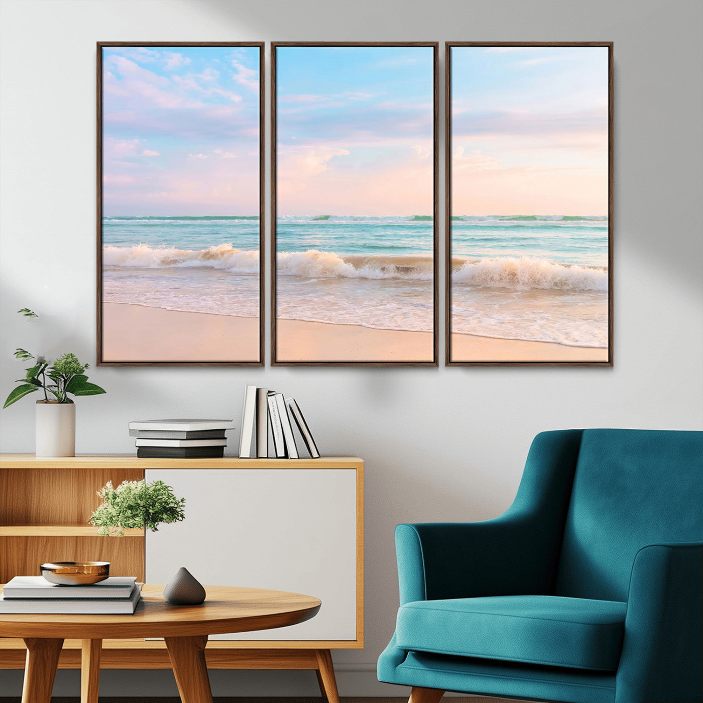 88024944-MGV-CV-36X24-Beach Landscape Wall Art – Coastal Ocean Canvas Print with Gentle Waves and Pastel Sky, Serene Seascape Photography for Living