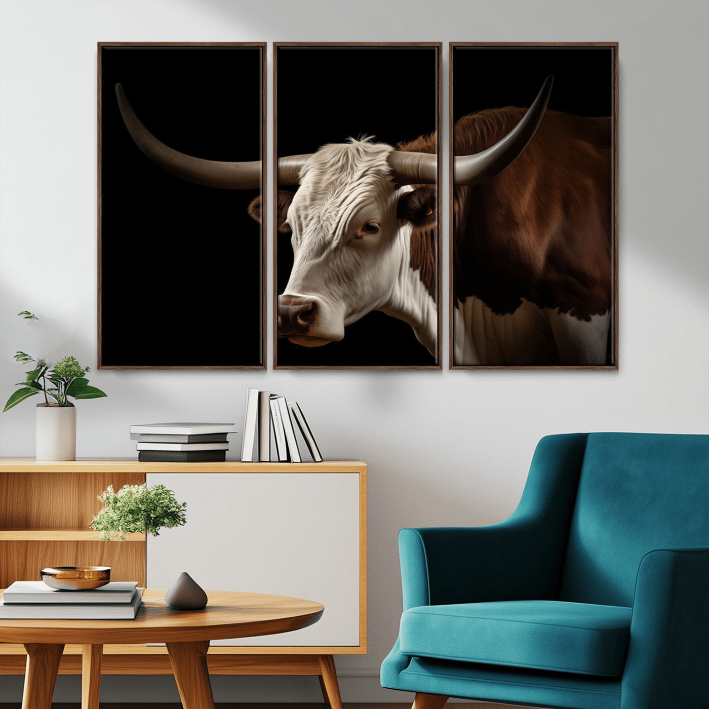 27414857-MGV-CV-36X24-Longhorn Bull Wall Art – Dramatic Western Steer Portrait Canvas Print, Rustic Farmhouse Animal Decor for Living Room, Office, or