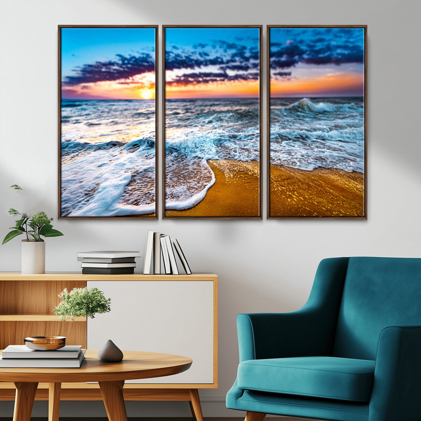 24077769-MGV-CV-36X24-Sunset Beach Wall Art – Ocean Waves Canvas Print, Golden Shoreline Photography Coastal Decor for Living Room, Bedroom, Office,