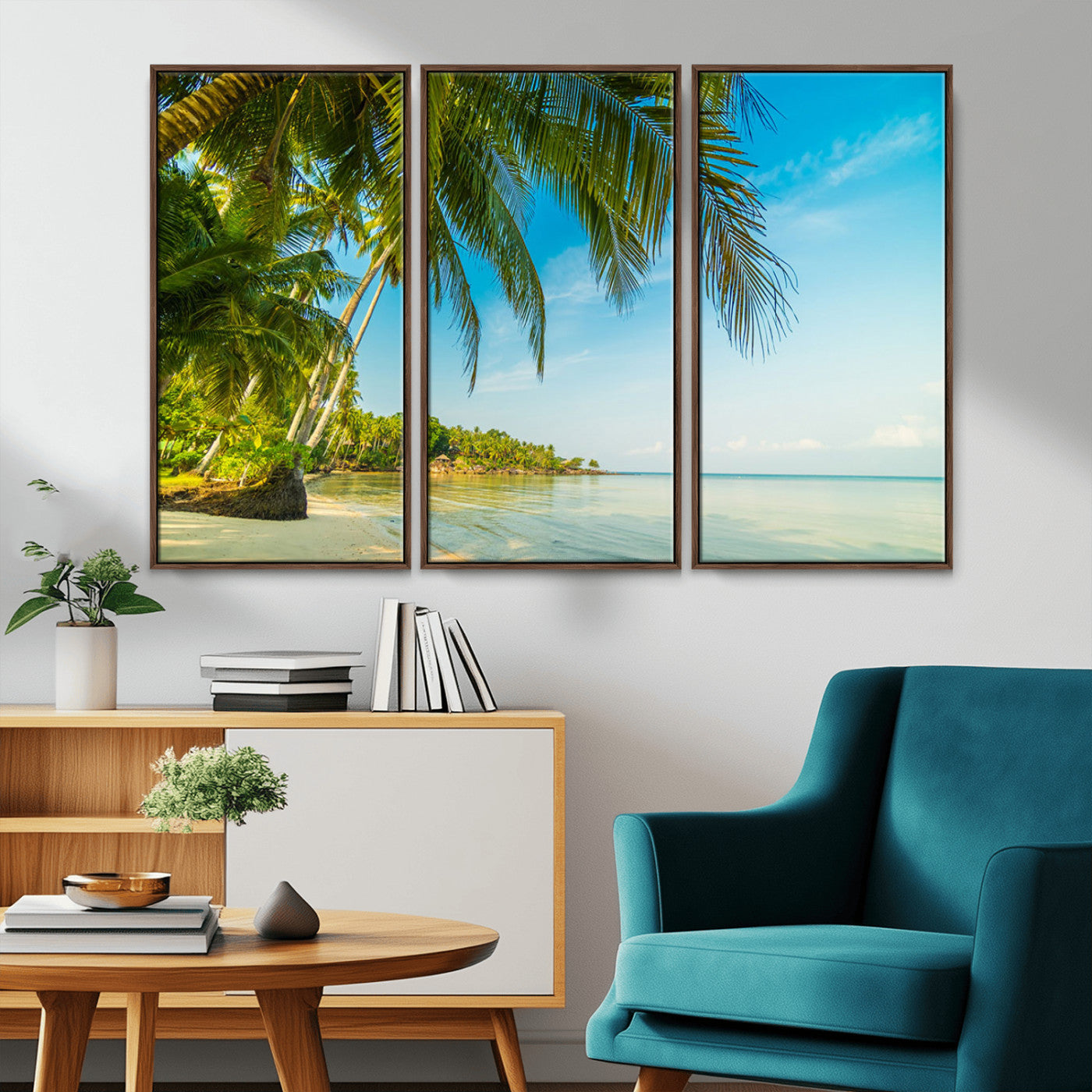 65056721-MGV-CV-36X24-Tropical Beach Wall Art – Palm Tree Coastal Photography Print, Relaxing Ocean Paradise Landscape, Island Seascape Home or Office