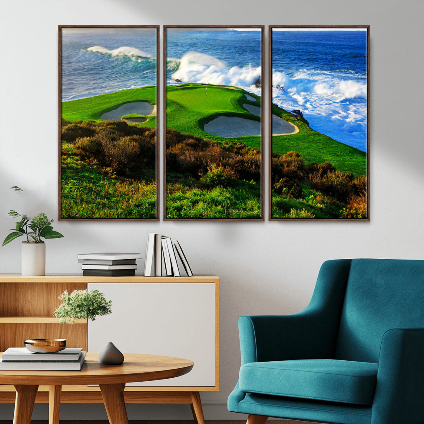 34181847-MGV-CV-36X24-Coastal Golf Course Wall Art – Panoramic Ocean Fairway Canvas Print, Scenic Sports Photography Decor for Office, Man Cave, Living