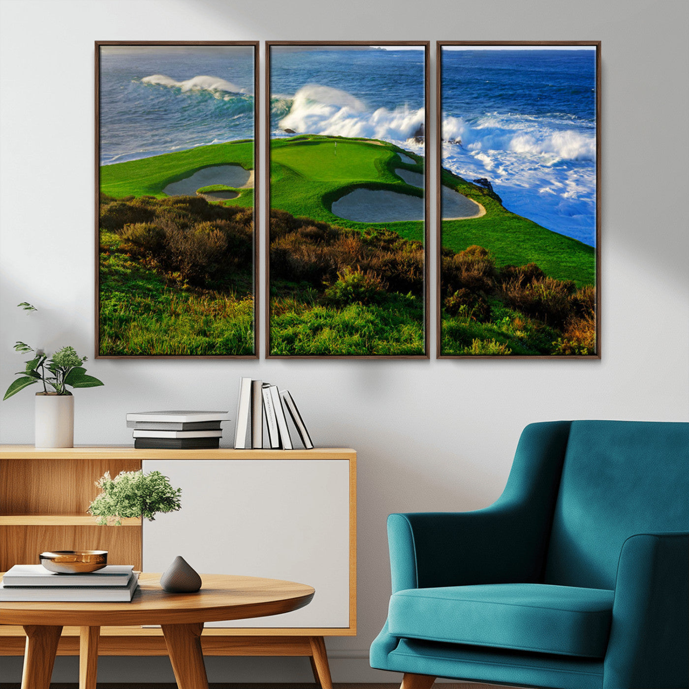 13644055-MGV-CV-36X24-Golf Wall Art – Oceanfront Green Canvas Print, Scenic Coastal Course Photography Decor for Bedroom, Living Room, Office, Sports