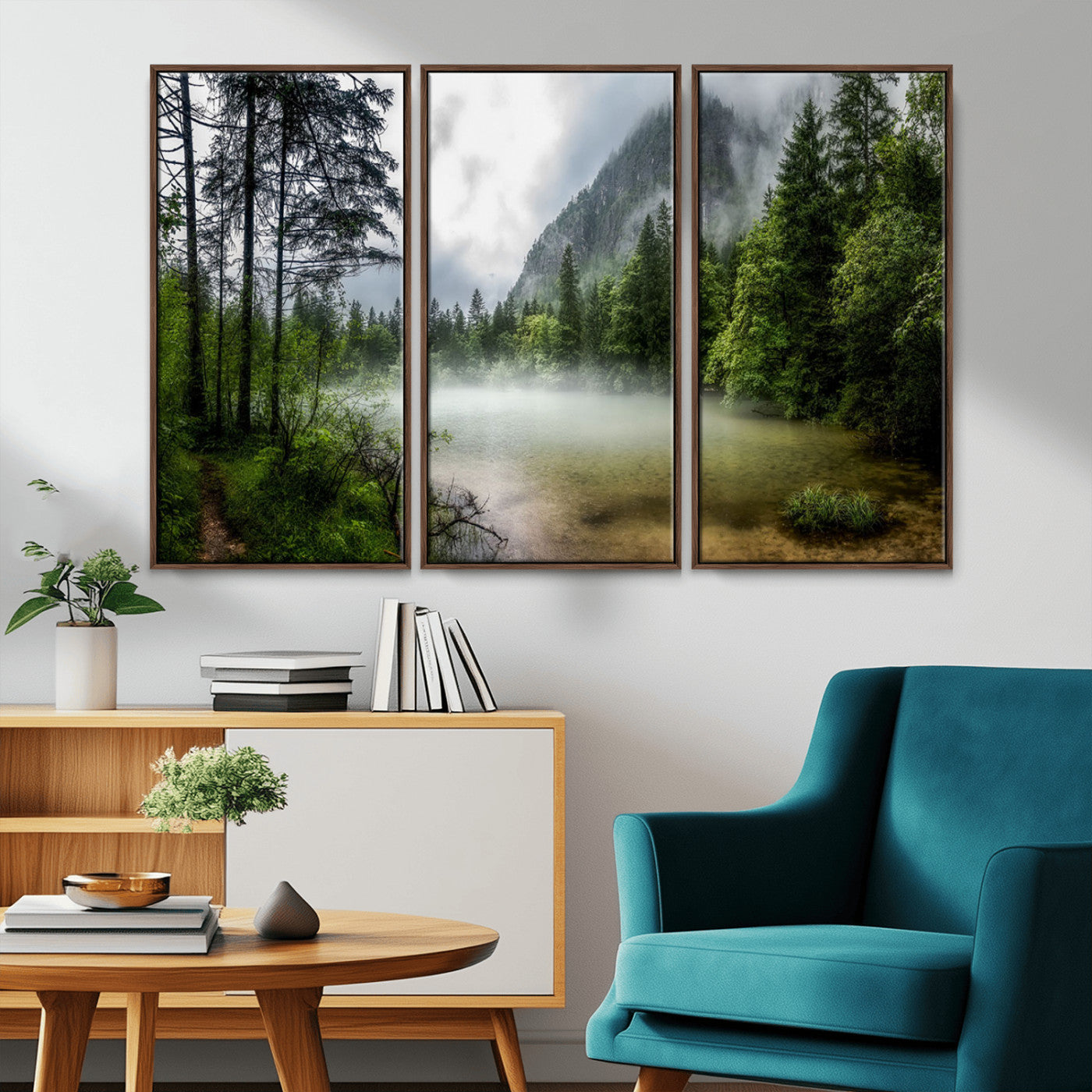 93123937-MGV-CV-36X24-Landscape Wall Art – Misty Mountain Lake Canvas Print, Tranquil Forest and Waterfall Photography Decor for Bedroom, Living Room,
