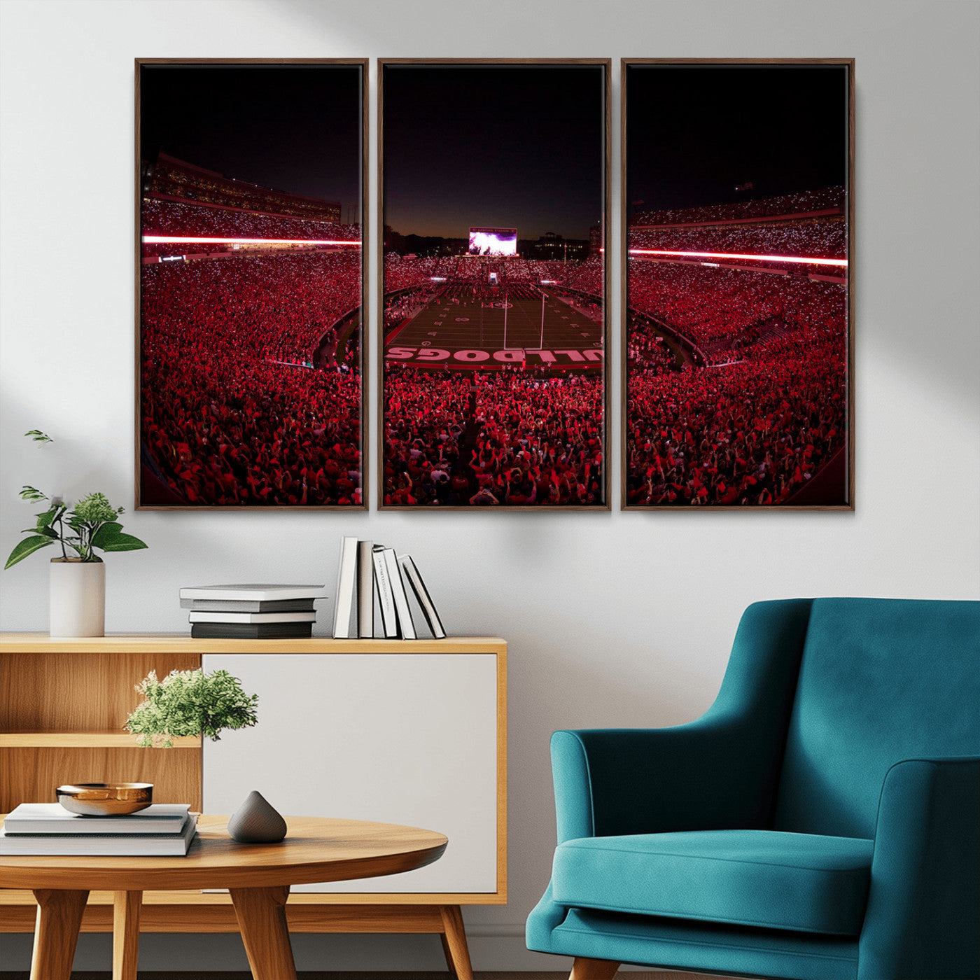 38331045-MGV-CV-36X24-Sanford Stadium Wall Art – Panoramic Georgia Bulldogs Red Light Game Football Canvas Print, Night Crowd Sports Decor for Office,