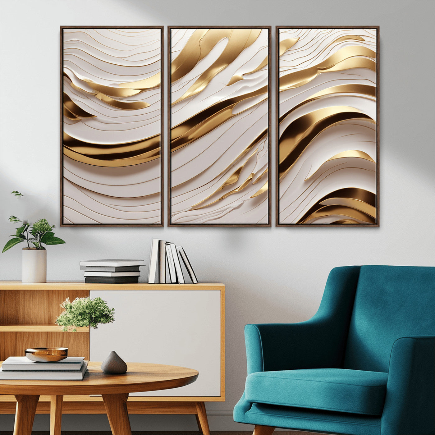 41237-MGV-CV-36X24-Gold Waves Wall Art Canvas Print, Framed Elegant Flow Art Picture Print, Luxury Layers Perfect Minimal Luxe Decor Artwork