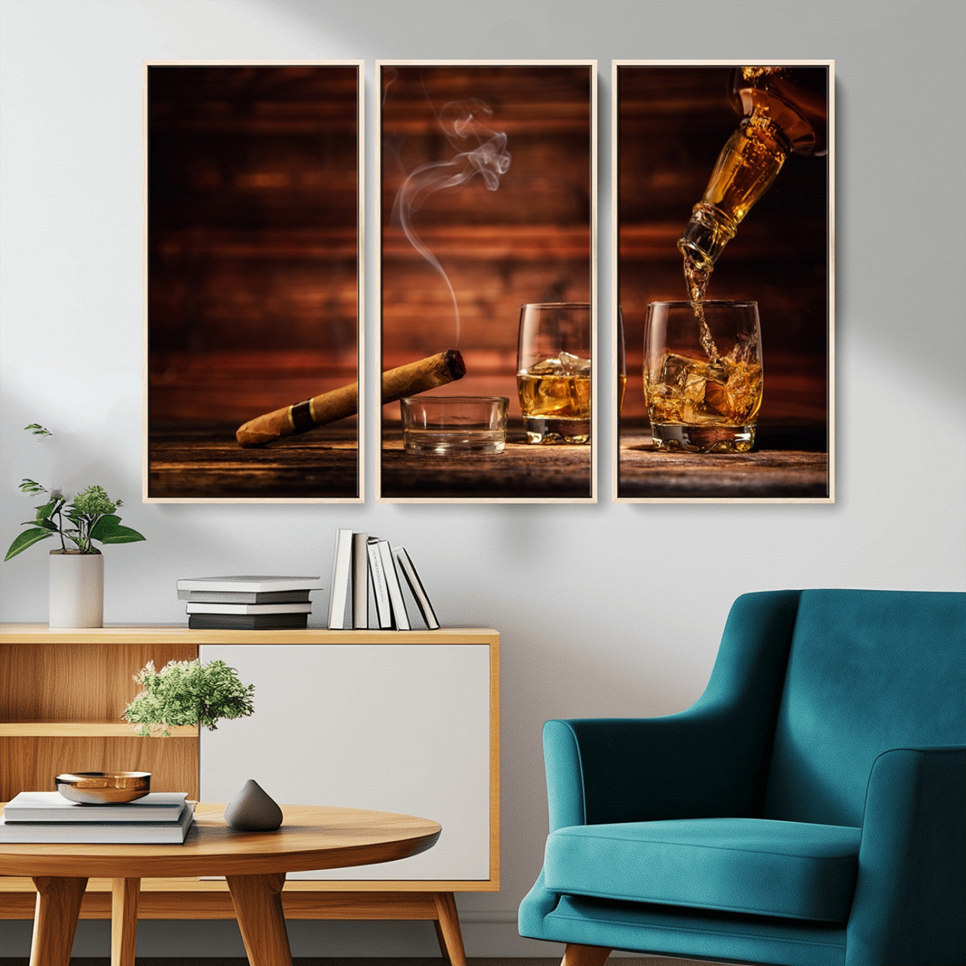 91042-MGV-CV-36X24-Whiskey & Cigar Wall Art – Elegant Whiskey Pour and Smoldering Cigar Canvas Print, Sophisticated Bar or Lounge Decor for Home,