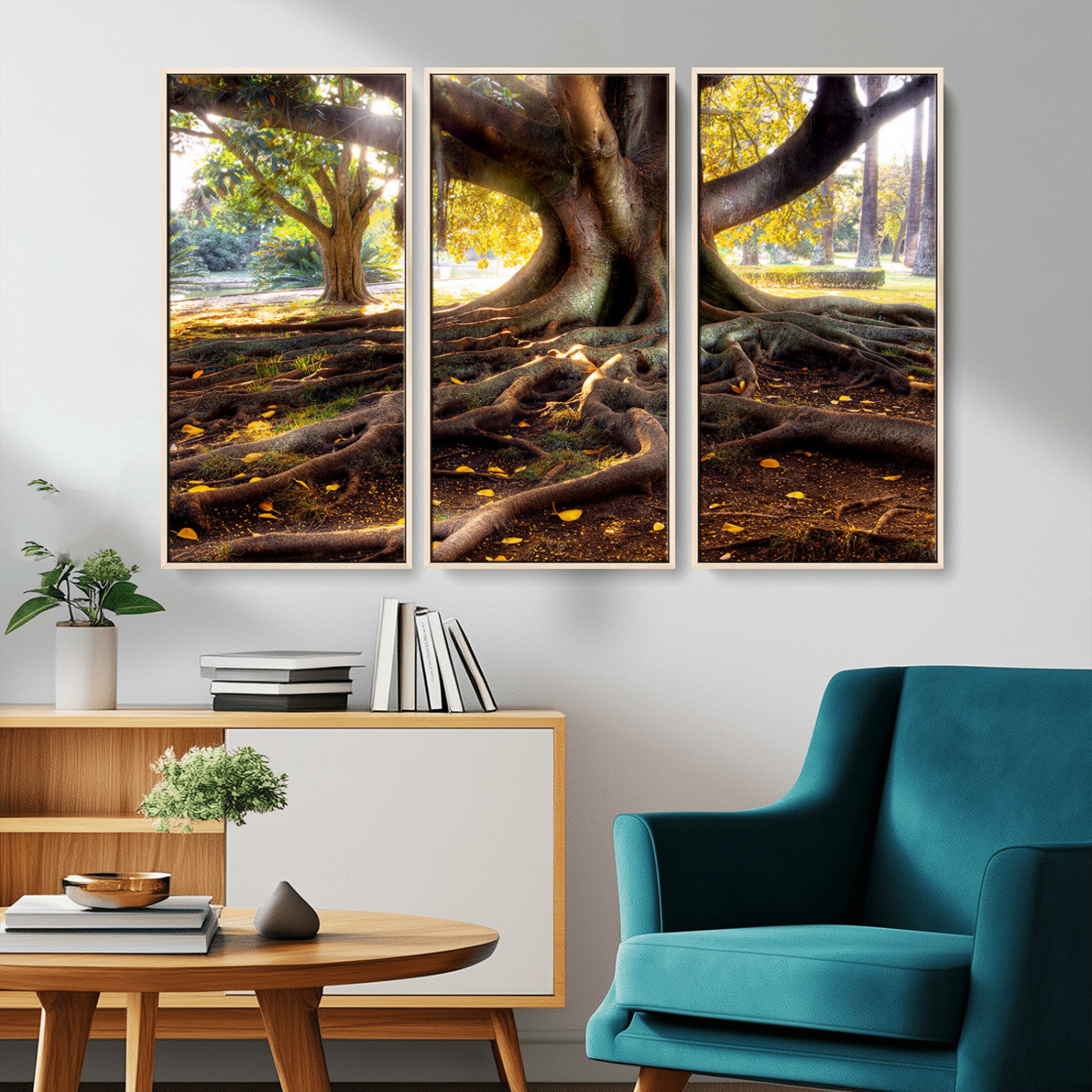 53335-MGV-CV-36X24-Majestic Tree with Sprawling Roots Wall Art – Serene Sunlit Park Scene, Nature Canvas Print, Perfect for Living Room, Office or