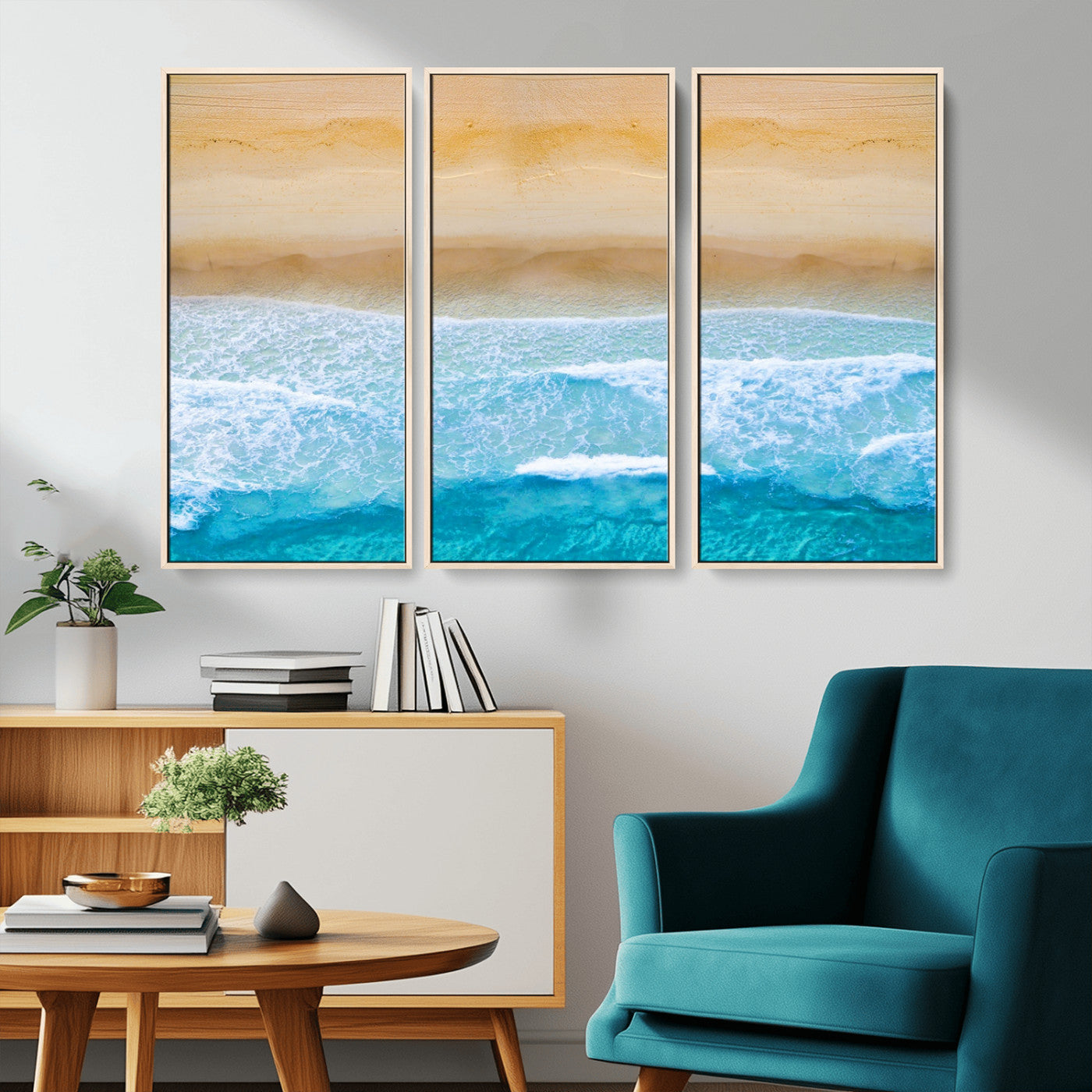 43046-MGV-CV-36X24-Aerial Beach Wall Art – Serene Ocean Waves & Sandy Shore Canvas Print, Coastal Home Decor for Living Room, Bedroom or Office