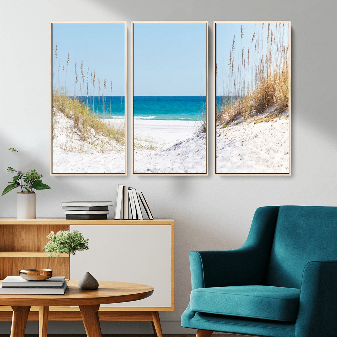 58498-MGV-CV-36X24-White Sandy Beach Wall Art – Panoramic Coastal Canvas Print, Ocean View Decor for Living Room, Bedroom, Office, Relaxing Seaside