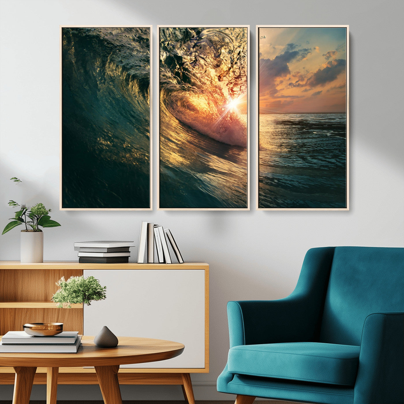 55359-MGV-CV-36X24-Radiant Ocean Wave Wall Art – Panoramic Surf Canvas Print, Vibrant Sunset Beach Decor for Home, Office or Man Cave