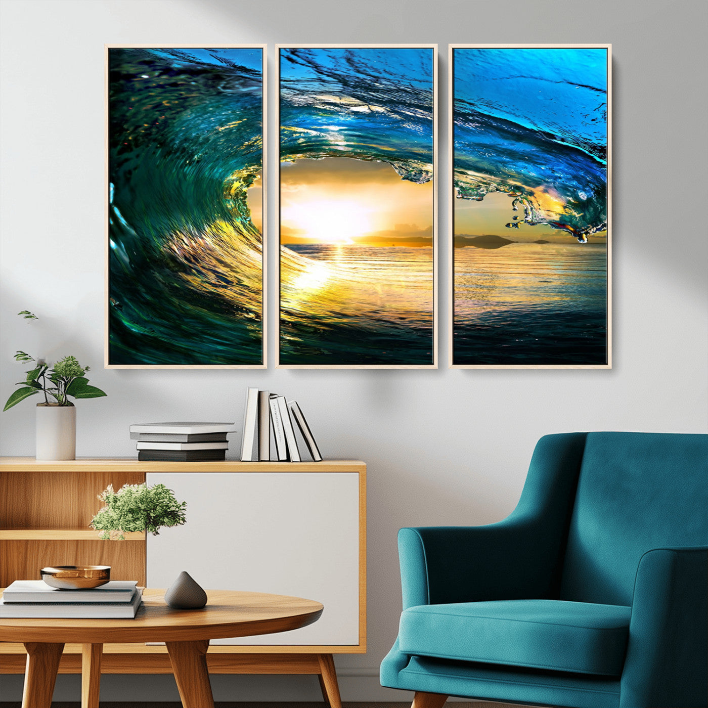 19378-MGV-CV-36X24-Ocean Wave Sunset Wall Art – Vibrant Surf and Golden Horizon Canvas Print, Coastal Seascape Photography for Living Room, Bedroom,