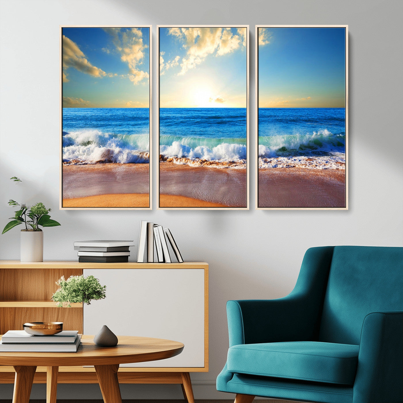 50522-MGV-CV-36X24-Ocean Sunrise Wall Art – Peaceful Beach Waves and Golden Horizon Canvas Print, Coastal Seascape Decor for Home or Office